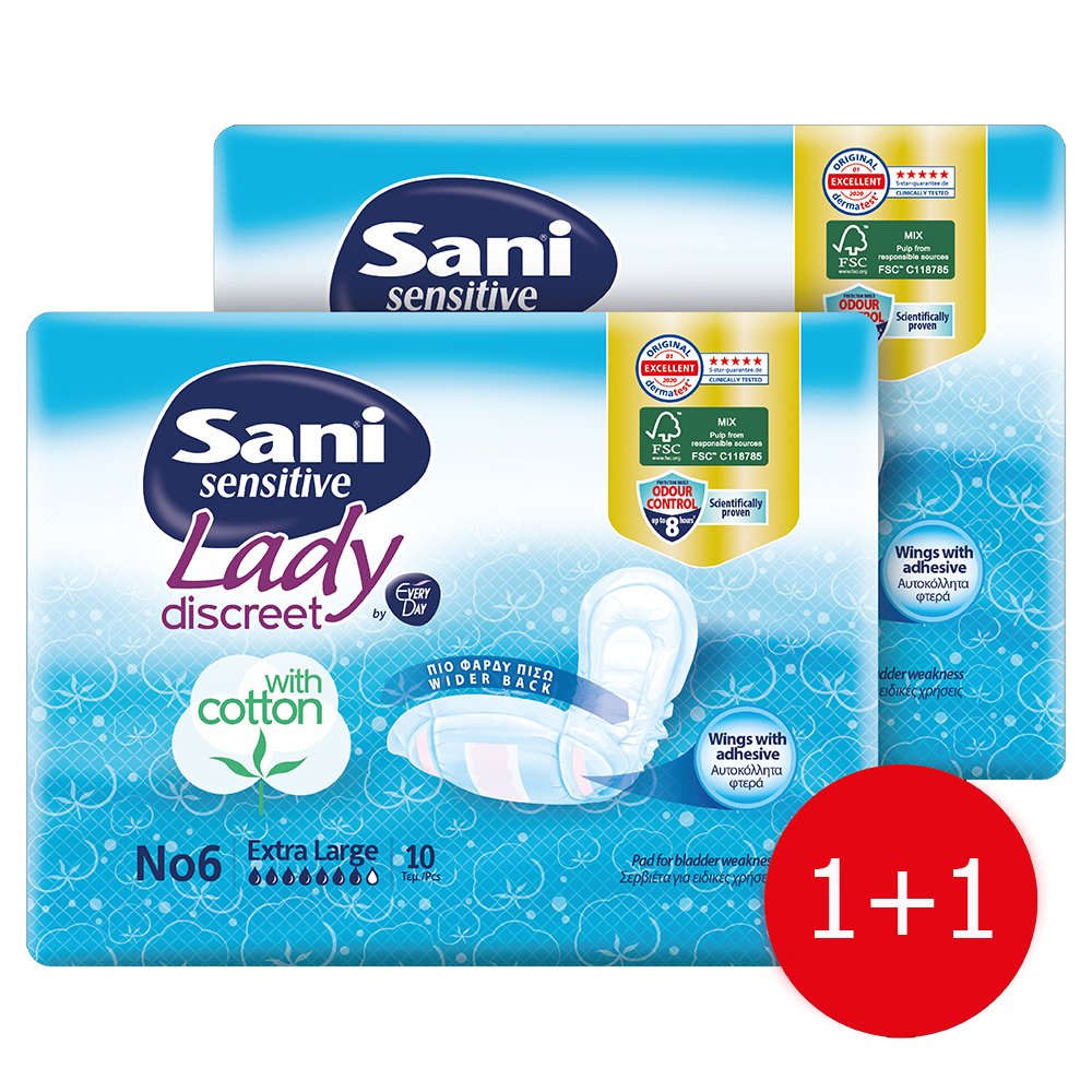 Sani Πακέτο Προσφοράς Sensitive Lady With Cotton No6 Extra Large Σερβιέτες Ακράτειας με Βαμβάκι 2×10 Τεμάχια