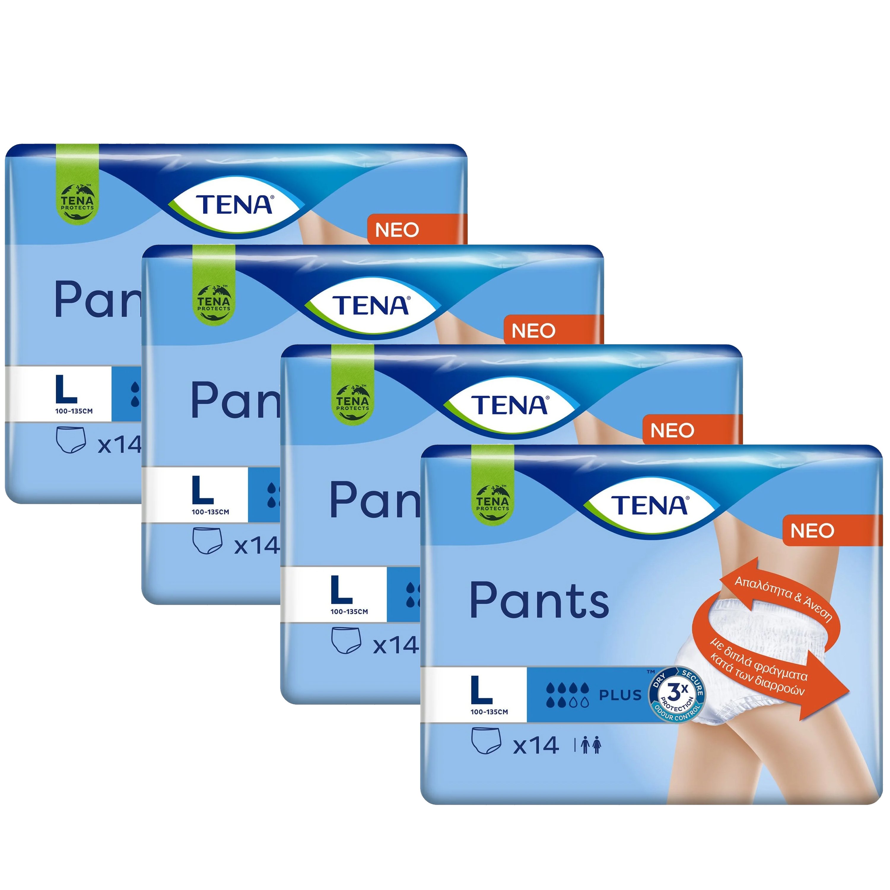 Tena Πακέτο Προσφοράς Pants Plus Unisex Άνετα & Αξιόπιστα Εσώρουχα μιας Χρήσης για Μέτρια προς Βαριά Μορφή Ακράτειας 56 Τεμάχια – Large