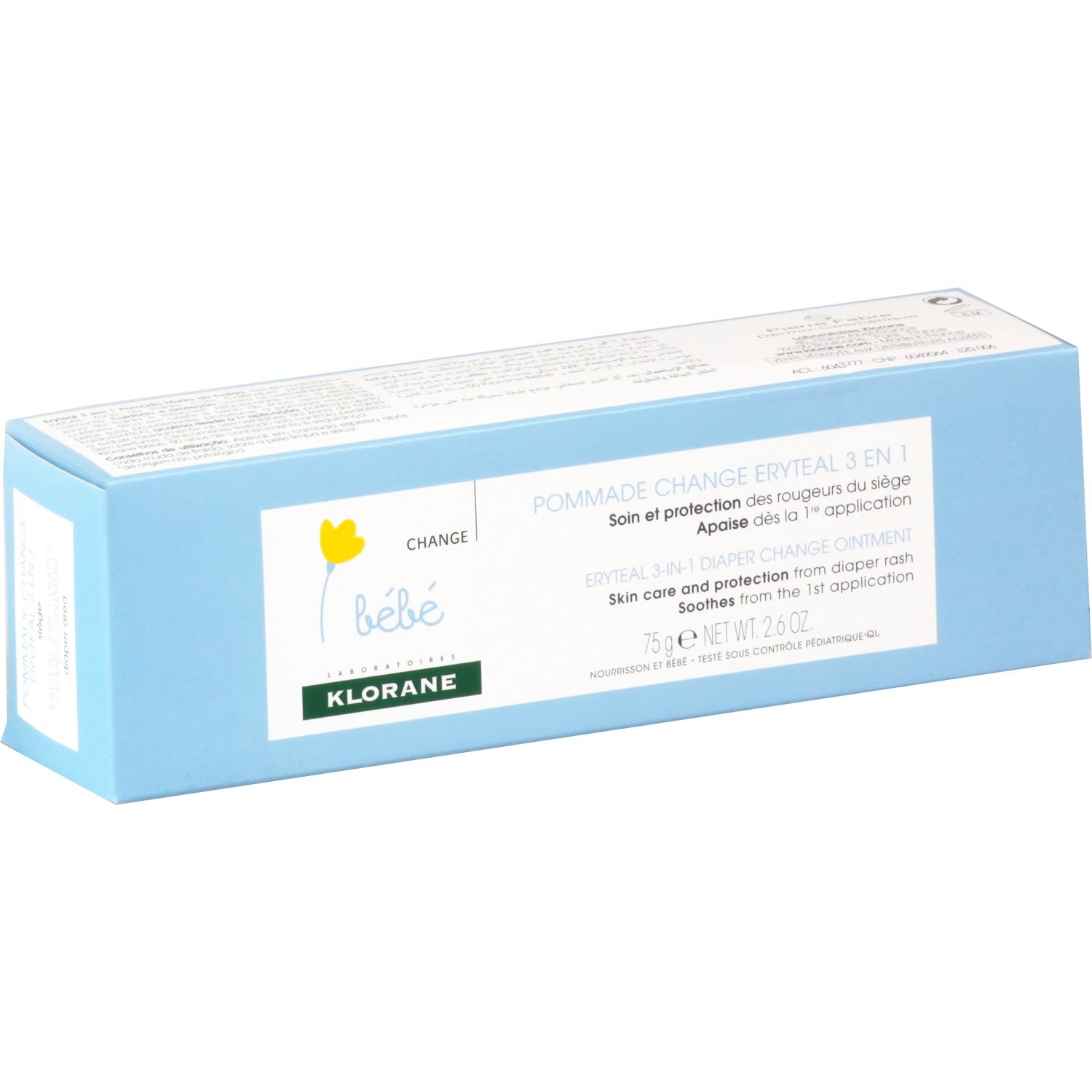 Klorane Bebe Pommade Change Eryteal 3 in 1 Κρέμα για την Αλλαγή Πάνας με Προστατευτική & Καταπραϋντική Καλέντουλα 75gr