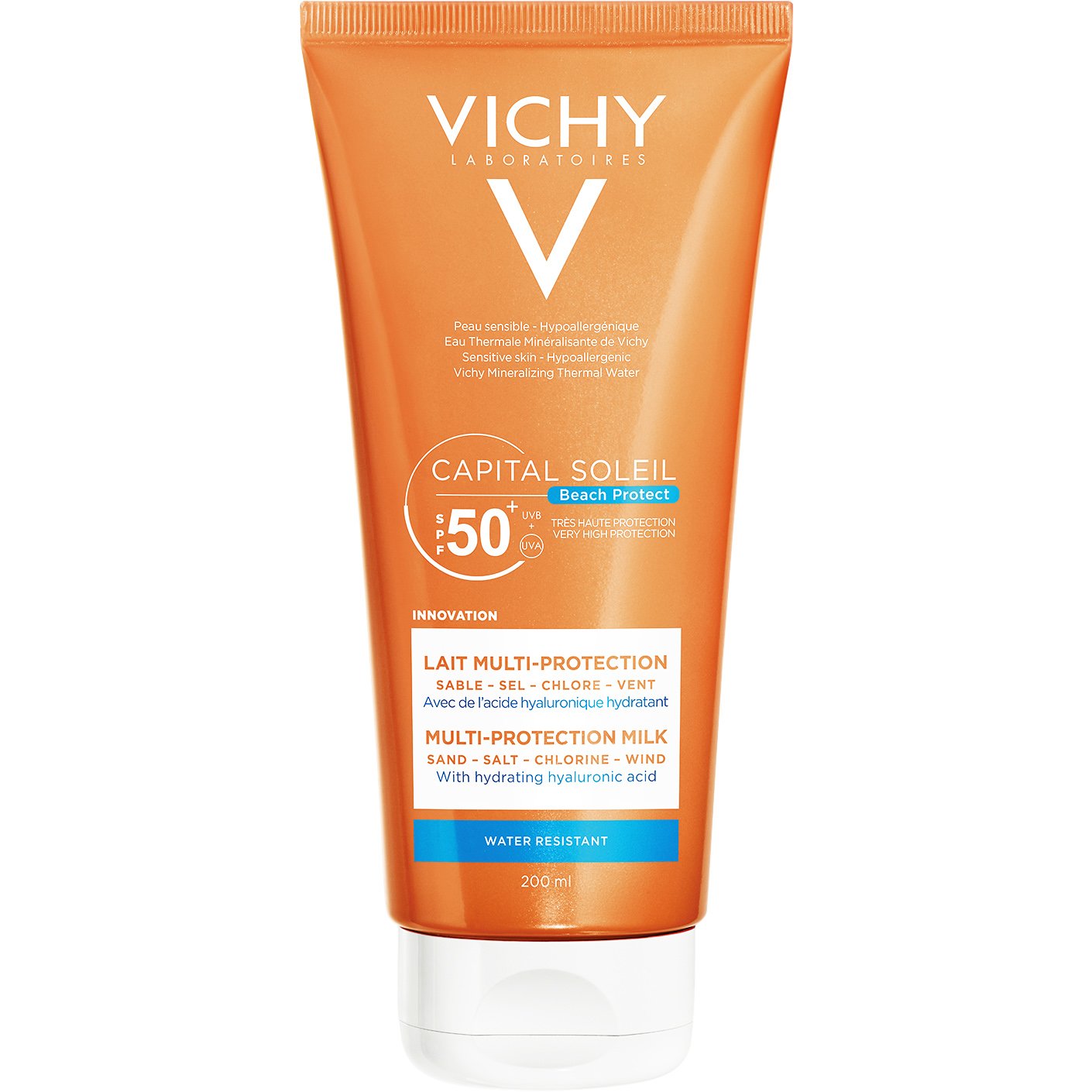 Vichy Capital Soleil Beach Protect Multi-Protection Milk Spf50+ Αντηλιακό Γαλάκτωμα Προσώπου Σώματος Πολλαπλής Προστασίας 200ml