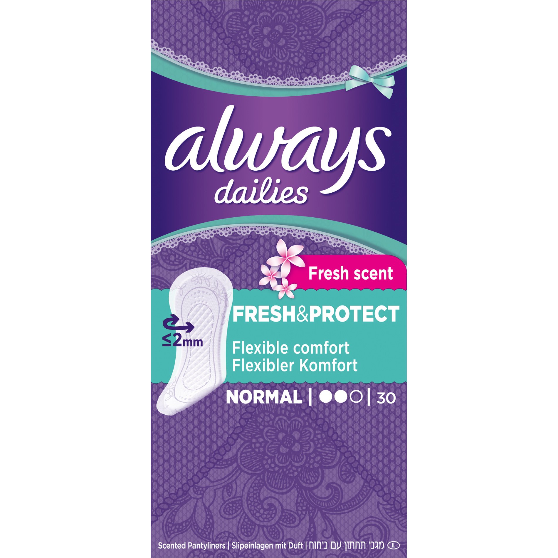 Always Dailies Fresh & Protect Normal Fresh Scent Σερβιετάκια με Άνετη Εφαρμογή Όλη Μέρα 30 τεμάχια