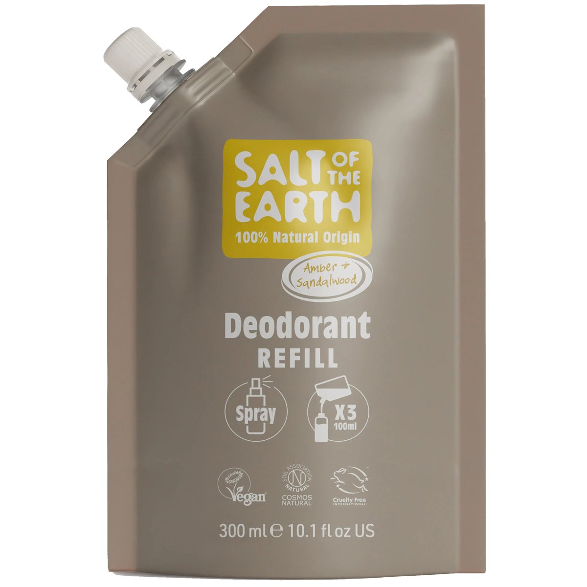 Salt Of The Earth Amber & Sandalwood Pouch Spray Deodorant Ανταλλακτικό Αποσμητικό Σπρέι Φυσικής Προέλευσης με Άρωμα Κεχριμπάρι & Σανταλόξυλο 300ml - Amber & Sandalwood-Refill