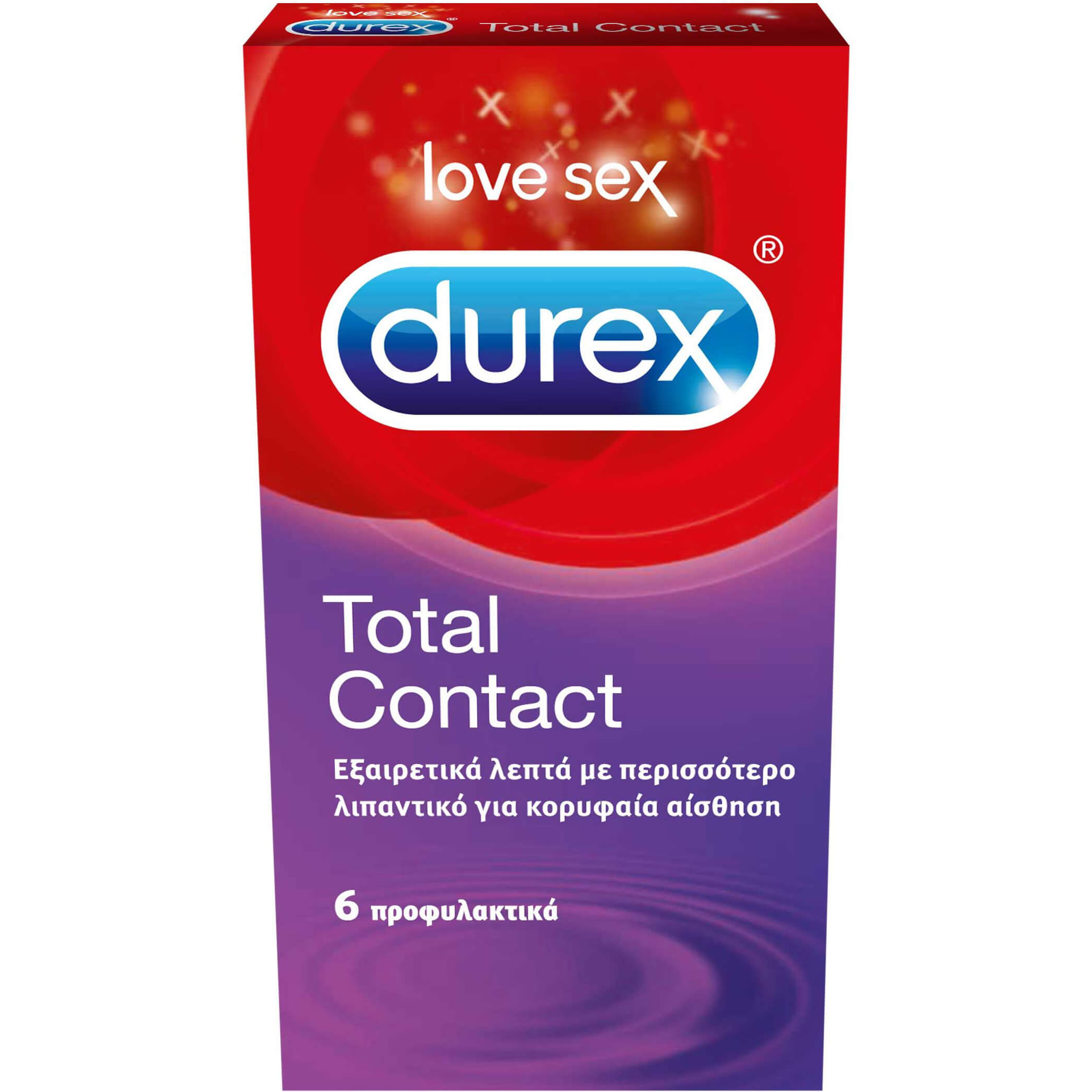 Durex Total Contact Εξαιρετικά Λεπτά Προφυλακτικά με Περισσότερο Λιπαντικό 6 Τεμάχια