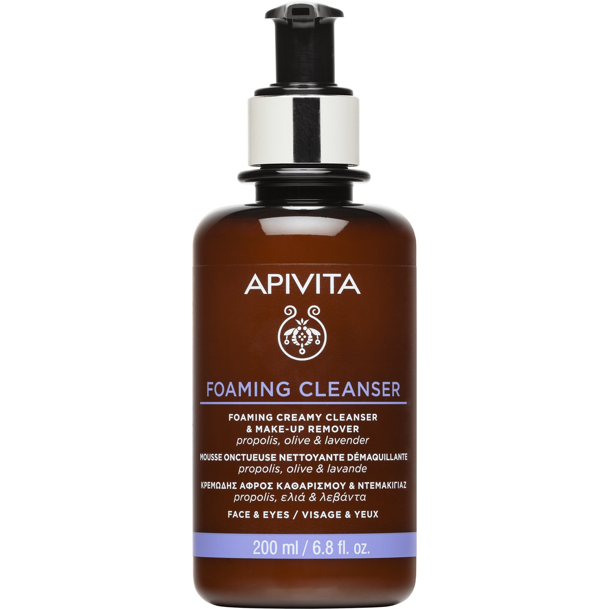 Apivita Foaming Creamy Cleanser & Make-up Remover for Face & Eyes Κρεμώδης Αφρός Καθαρισμού & Ντεμακιγιάζ για Πρόσωπο & Μάτια με Ελιά, Λεβάντα & Πρόπολη 200ml