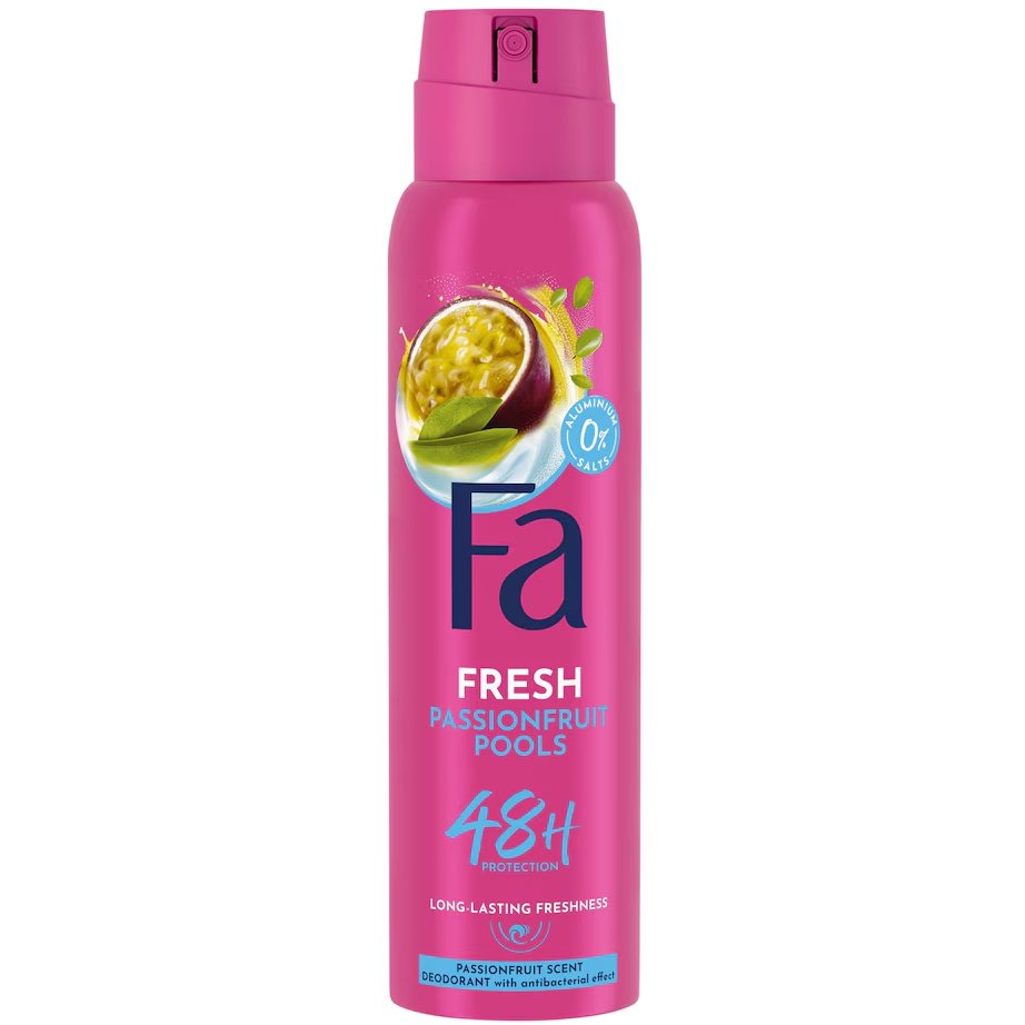 Fa Fresh 48h Passionfruit Pools & Coconut Water Scent Deodorant Spray Αποσμητικό Spray με Γλυκό Άρωμα Φρούτα του Πάθους Χωρίς Άλατα Αλουμινίου για Προστασία Έως & 48 Ώρες 150ml