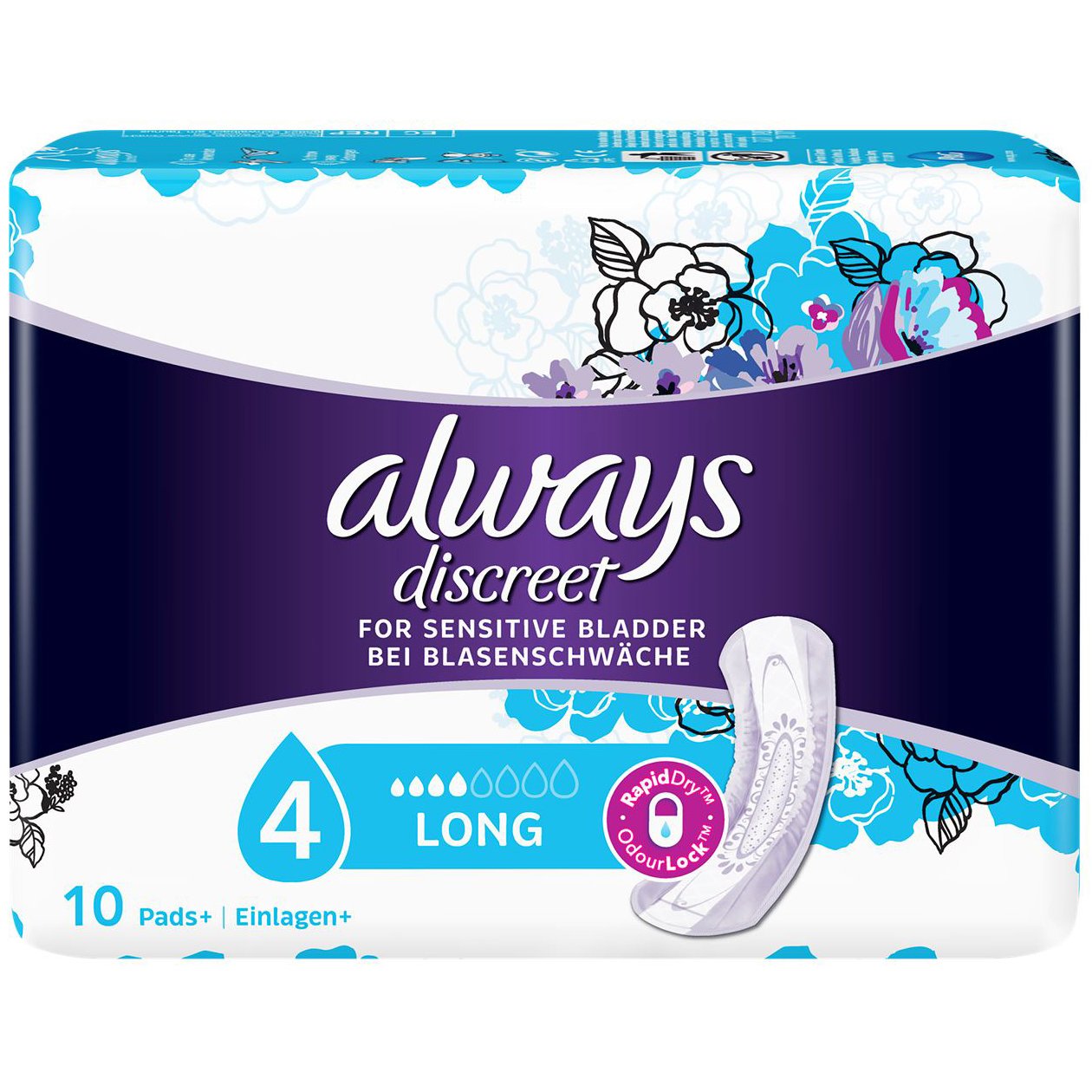 Always Discreet for Sensitive Bladder Long Pads Σερβιέτες Ακράτειας για Μεγάλη Ένταση 10 Τεμάχια
