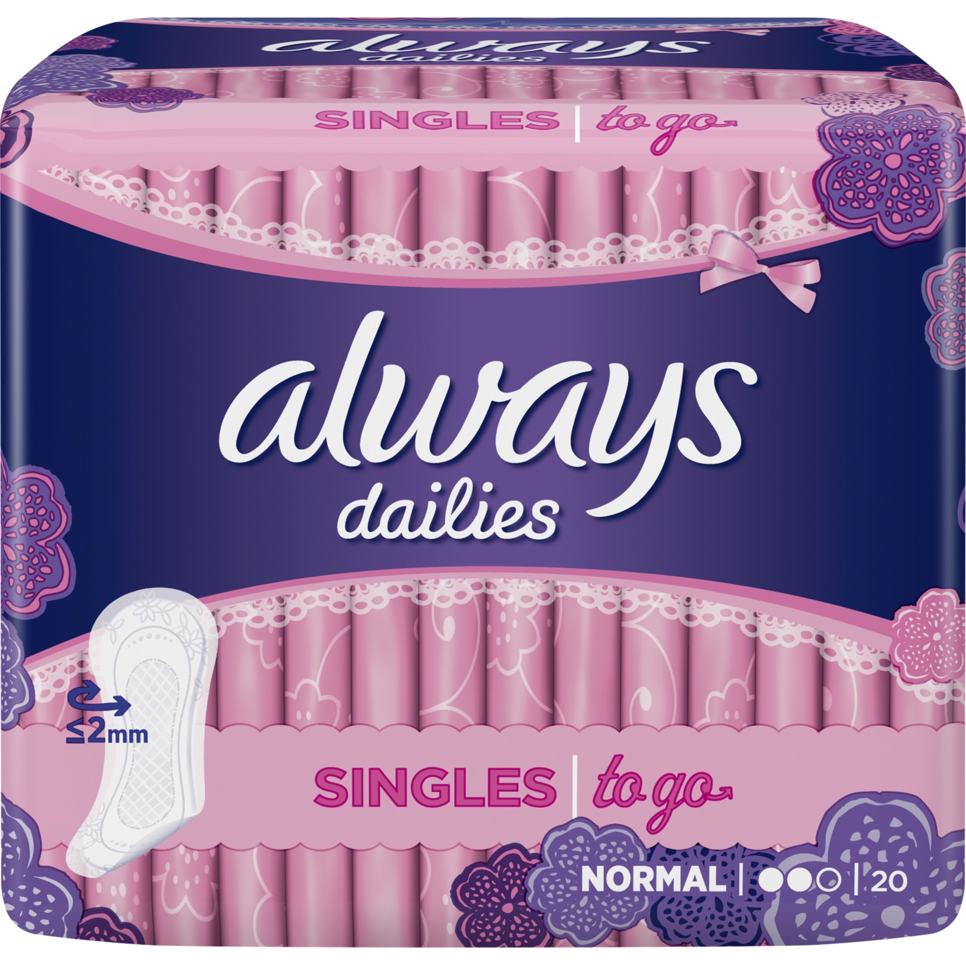 Always Dailies Singles to go Normal Λεπτά, Διακριτικά Σερβιετάκια 20 Τεμάχια