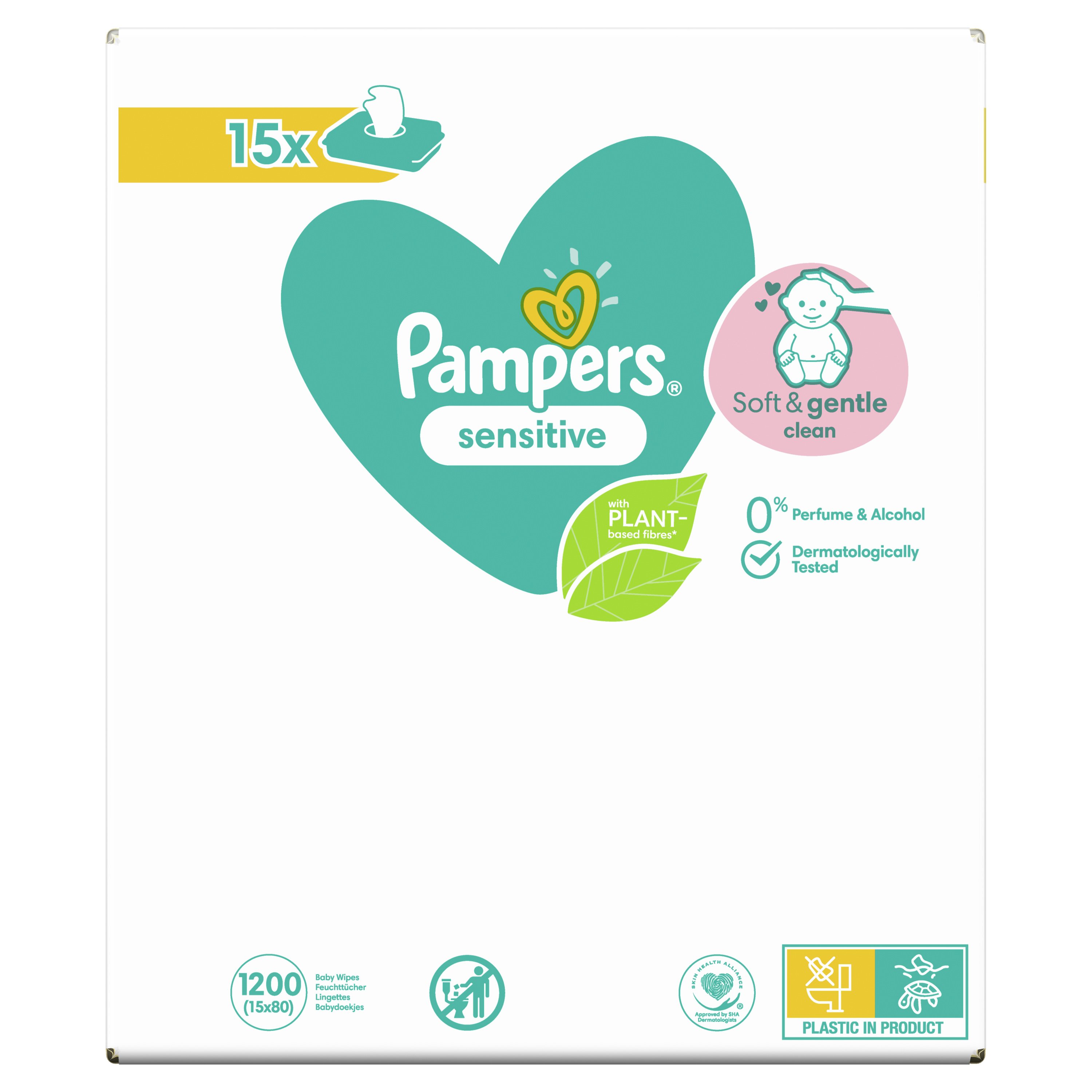 Pampers Πακέτο Προσφοράς Sensitive Wipes Μωρομάντηλα Ιδανικά για την Ευαίσθητη Επιδερμίδα 15×80 Wipes