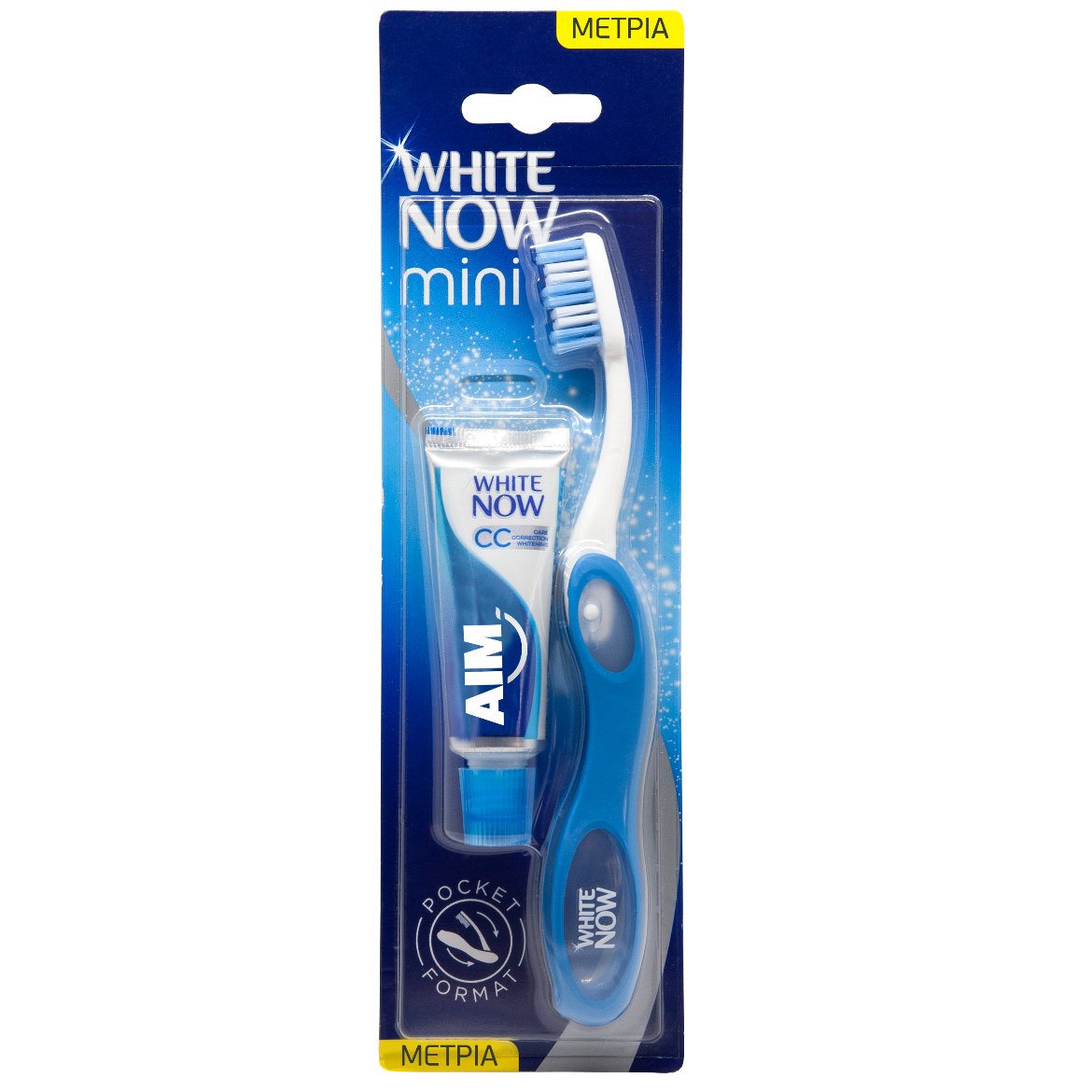 Aim Travel Kit White Now Mini Οδοντόβουρτσα Ταξιδίου Μέτρια σε Τυχαία Επιλογή Χρώματος & Οδοντόκρεμα Λευκαντική με Άνθρακα 10ml