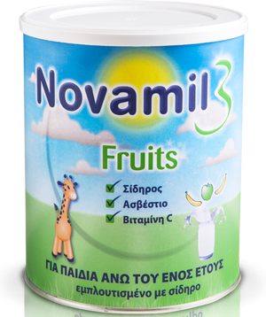 Novamil 3 Fruits Γάλα Ειδικά Σχεδιασμένο για Παιδιά από 1 έως 3 Ετών, Θωρακίζει τον Οργανισμό του Παιδιού 800gr