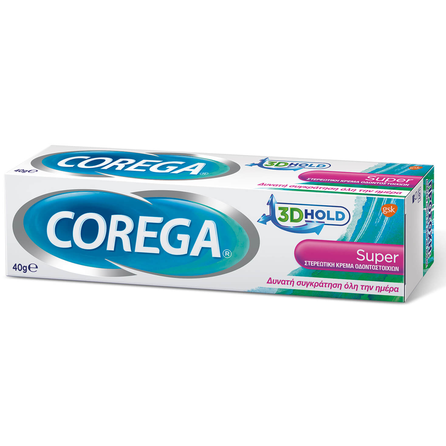 Corega 3D Hold Super Στερεωτική Κρέμα Οδοντοστοιχιών Βοηθά στη Συγκράτηση της Οδοντοστοιχίας για Μέχρι και 12 Ώρες 40gr