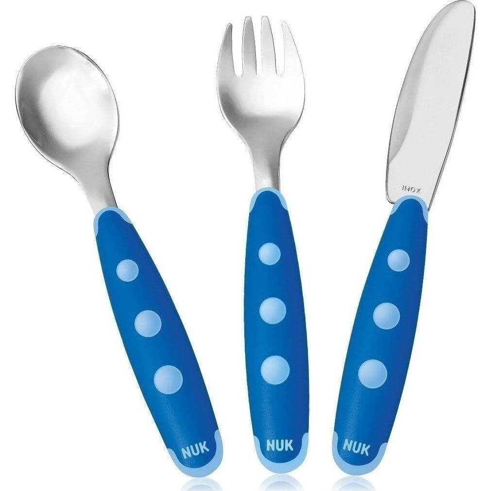 NUK Easy Learning Maxi Cutlery Set Εκπαιδευτικό Σετ Κουτάλι Πιρούνι Μαχαίρι 18+m – μωβ