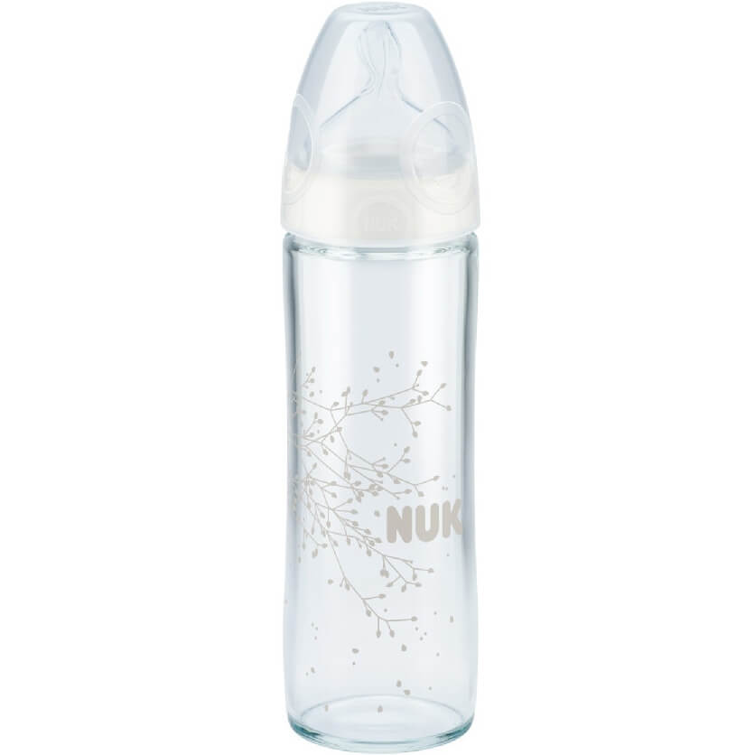 Nuk New Classic Γυάλινο Μπιμπερό με Θηλή Σιλικόνης 0-6 Μηνών 240ml