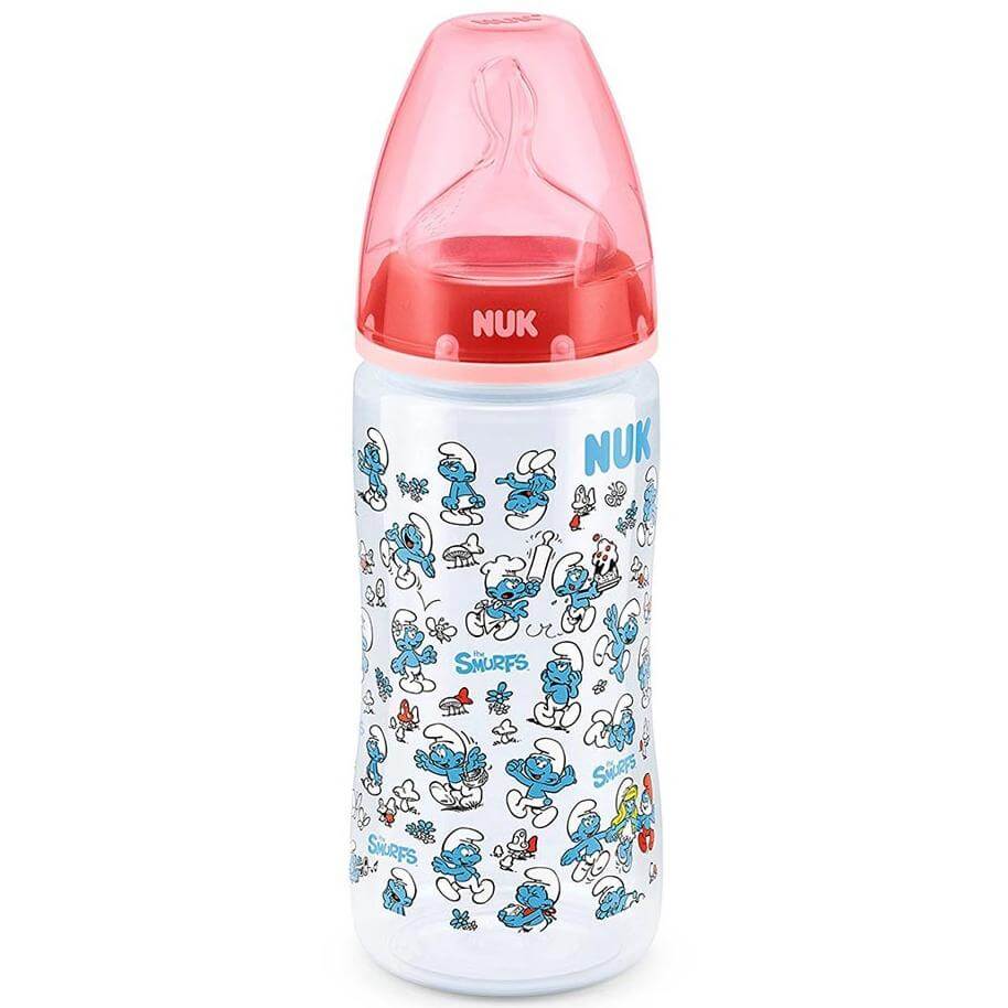 Nuk First Choice+ The Smurfs 6-18m Μπιμπερό Πολυπροπυλενίου με Θηλή Σιλικόνης BPA Free 300ml – κόκκινο