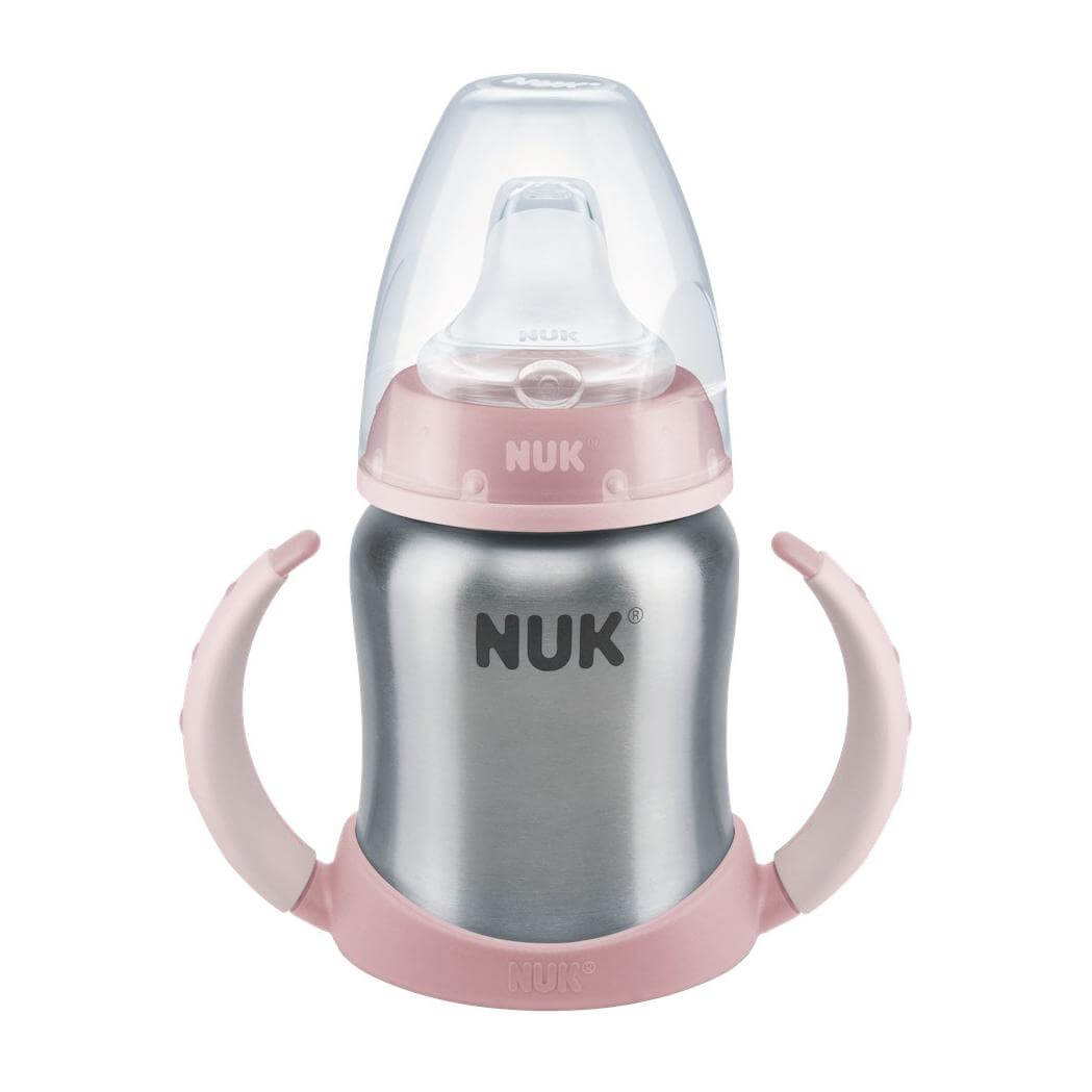 Nuk Learner Cup Μπιμπερό Εκπαίδευσης Ανοξείδωτη Φιάλη με Λαβές & Ρύγχος Σιλικόνης 6-18m BPA Free 125ml – μπλέ