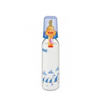 Nuk Classic Γυάλινο μπιμπερό Θηλή καουτσούκ μεγέθους 1 230ml – ροζ