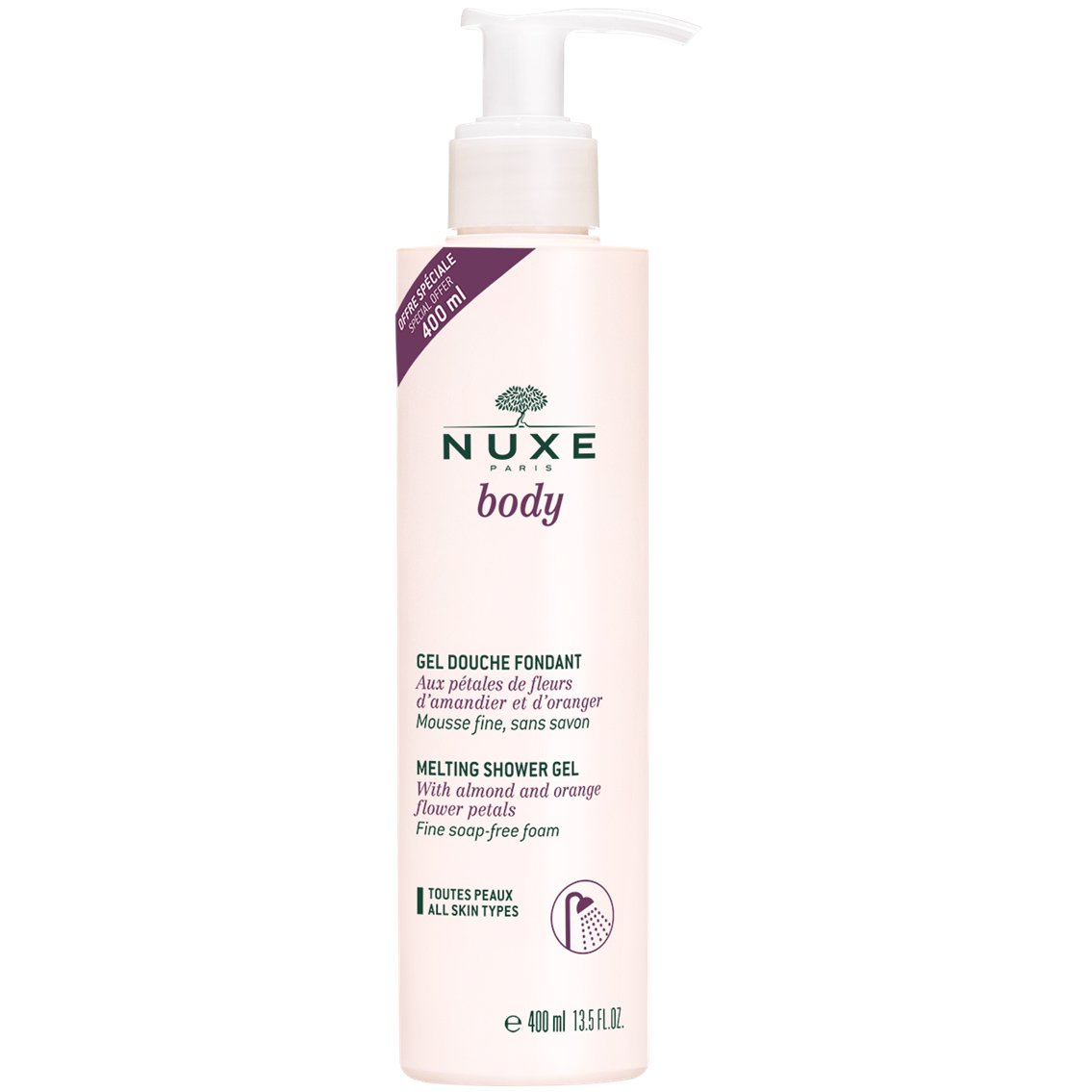 Nuxe Body Melting Shower Gel Απαλό Αφρόλουτρο με Πέταλα Από Άνθη Αμυγδαλιάς & Πορτοκαλιάς 400ml