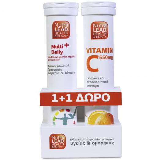 NutraLead Multi+Daily Πολυβιταμίνη, Ρόδι Μέταλλα Ιχνοστοιχεία για Αντιοξειδωτική Προστασία 20eff.tb &Δώρο Βιταμίνη C 550mg 20eff