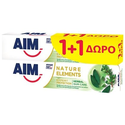 Aim Πακέτο Προσφοράς Natural Element Herbal Οδοντόκρεμα 75ml 1+1 Δώρο