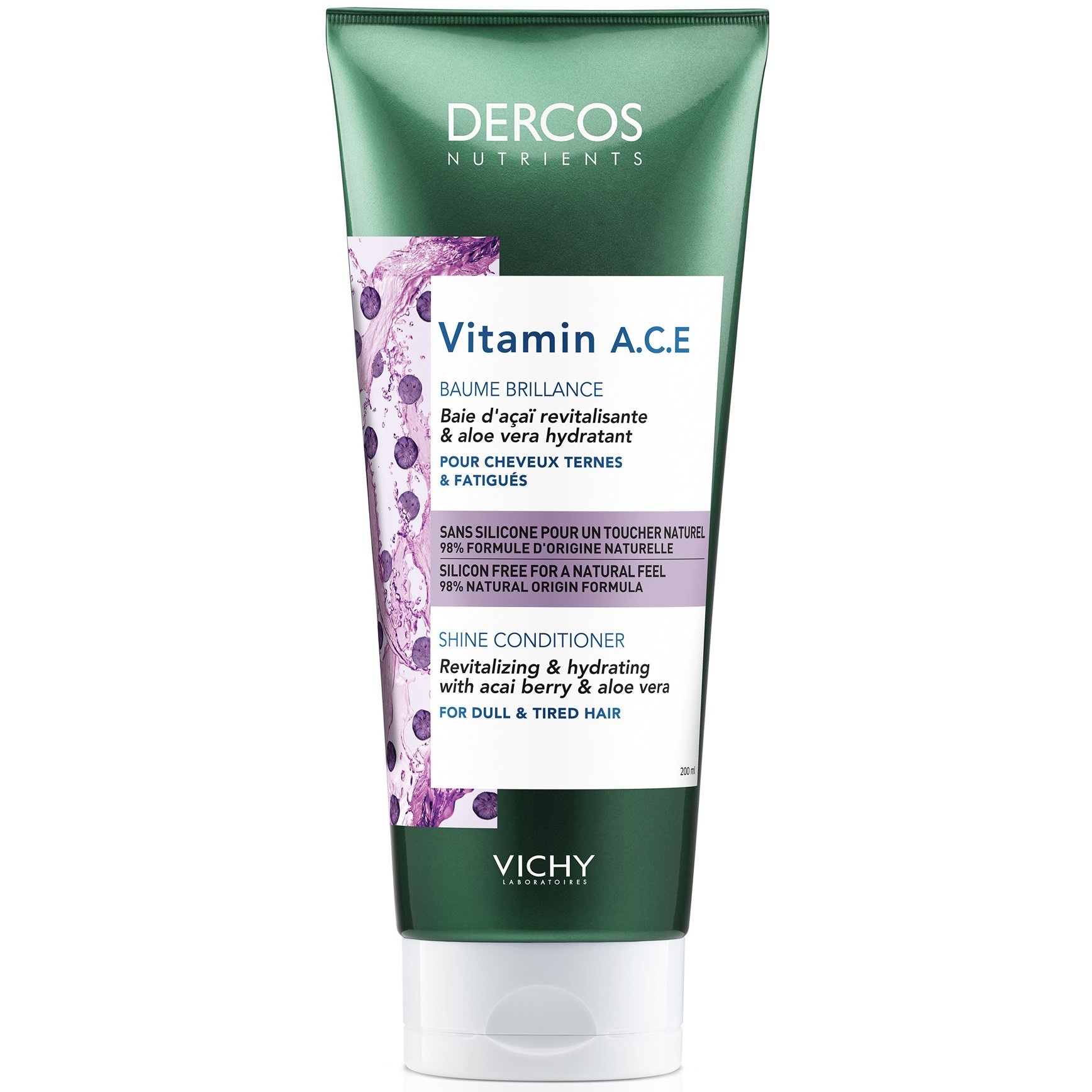 Vichy Dercos Nutrients Vitamin A.C.E Baume Brillance Αναζωογονητικό, Ενυδατικό Conditioner Λάμψης για Θαμπά & Άτονα Μαλλιά 200ml
