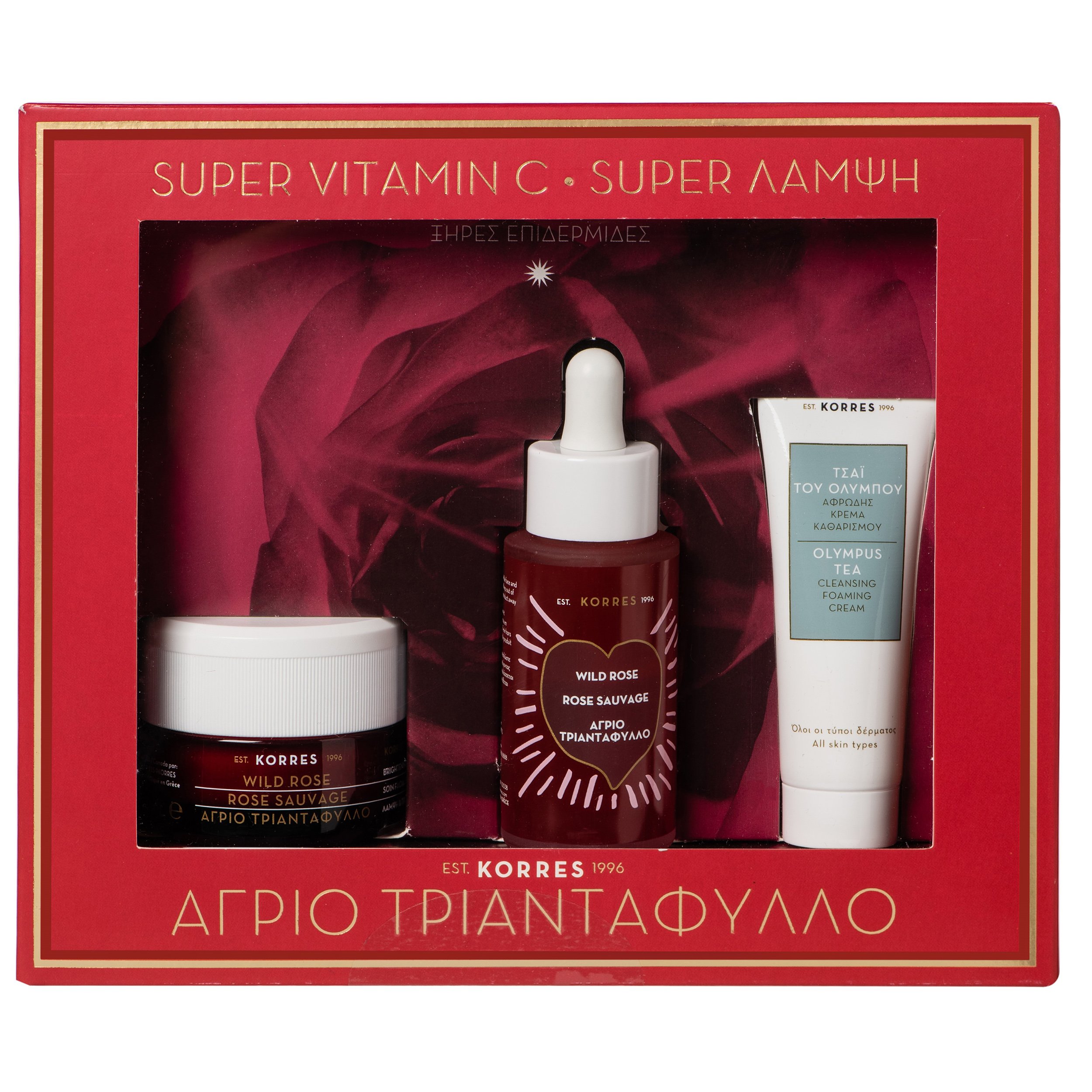 Korres Πακέτο Προσφοράς Wild Rose Κρέμα Ημέρας για Ξηρές 40ml & Δώρο Bi-Phase Booster 30ml & Olympus Tea Cleansing Foaming 16ml