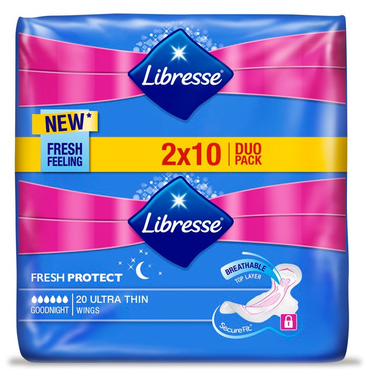 Libresse Fresh Protect Goodnight Υπεραπορροφητικές Σερβιέτες για Αίσθηση Φρεσκάδας Όλη τη Νύχτα 20 Τεμάχια