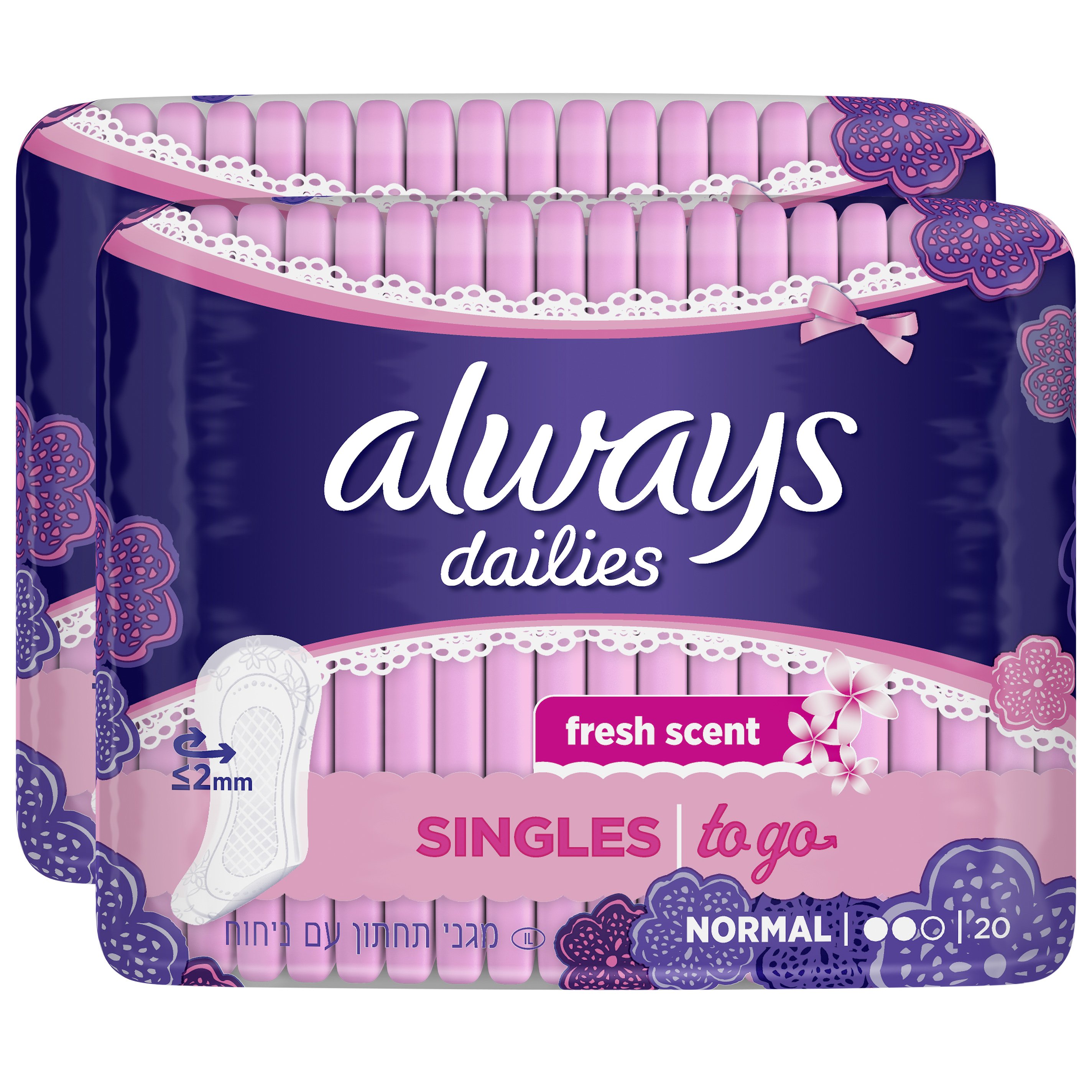 Always Πακέτο Προσφοράς Dailies Singles to go Fresh Scent Normal Λεπτά Σερβιετάκια για Φρεσκάδα που Διαρκεί 2×20Τεμάχια 1+1 Δώρο