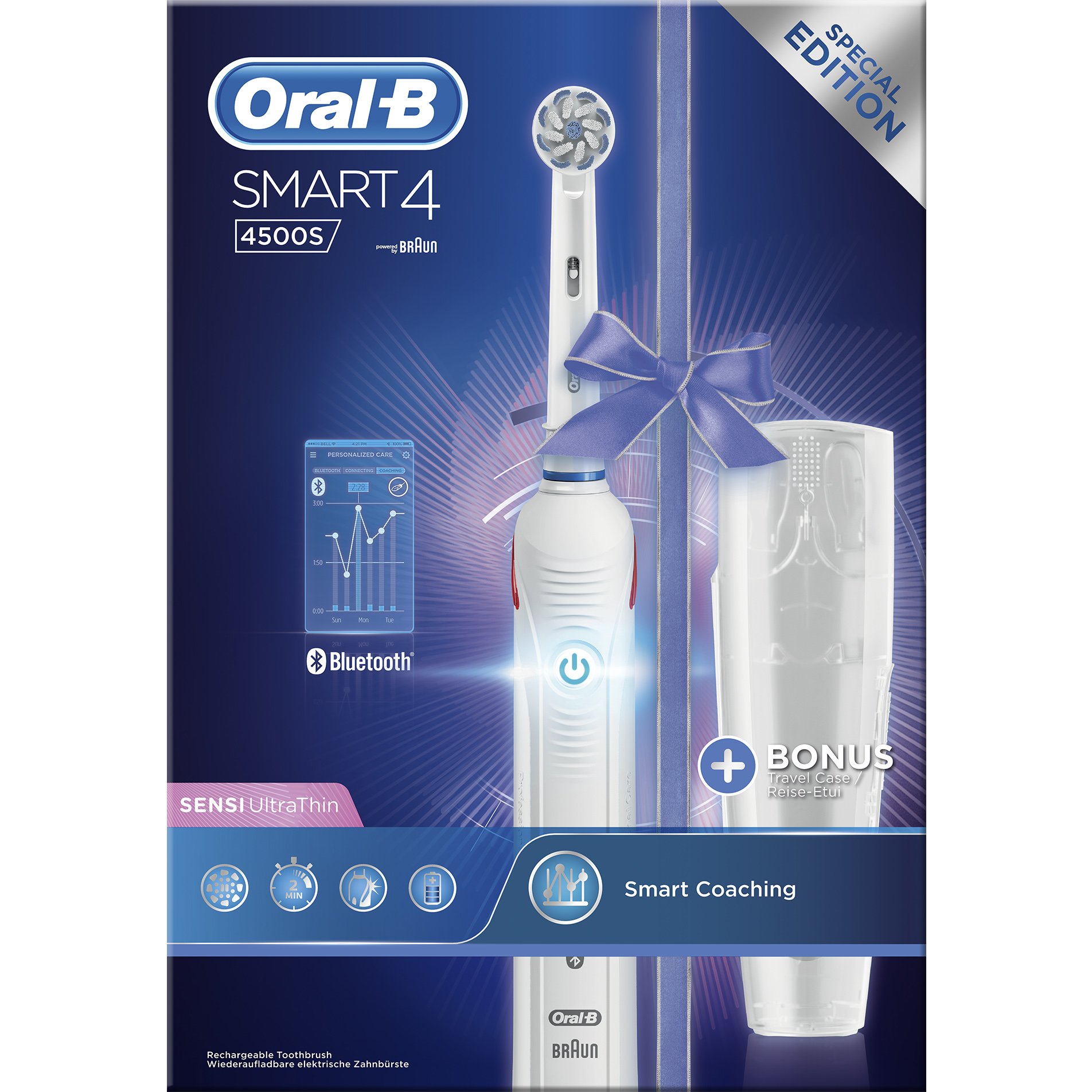 Oral-B Smart 4 4500S Sensi Ultrathin Επαναφορτιζόμενη Ηλεκτρική Οδοντόβουρτσα, για Ολοκληρωμένο Καθαρισμό & Σύνδεση Bluetooth