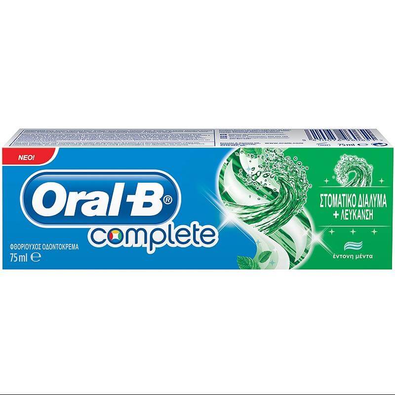 Oral-B Complete Mouth Wash & Whitening Extra Fresh Οδοντόκρεμα για Λεύκανση & Στοματικό Διάλυμα Μαζί 75ml