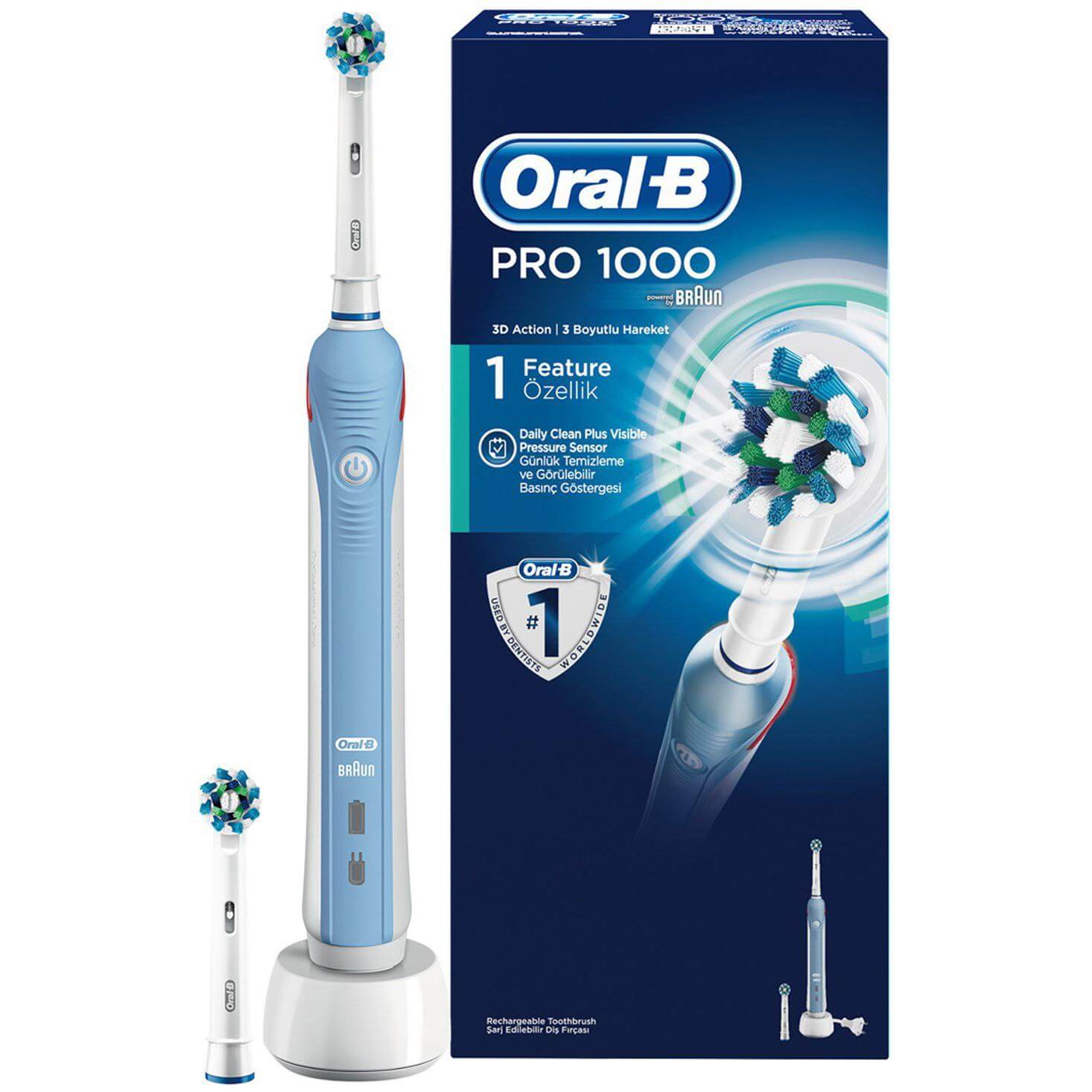 Oral-B Pro 1000 3D Ηλεκτρική Οδοντόβουρτσα, Καθημερινός Βαθύς Καθαρισμός με Ορατό Αισθητήρα Πίεσης & Χρονοδιακόπτη 2 Λεπτών 1τμχ