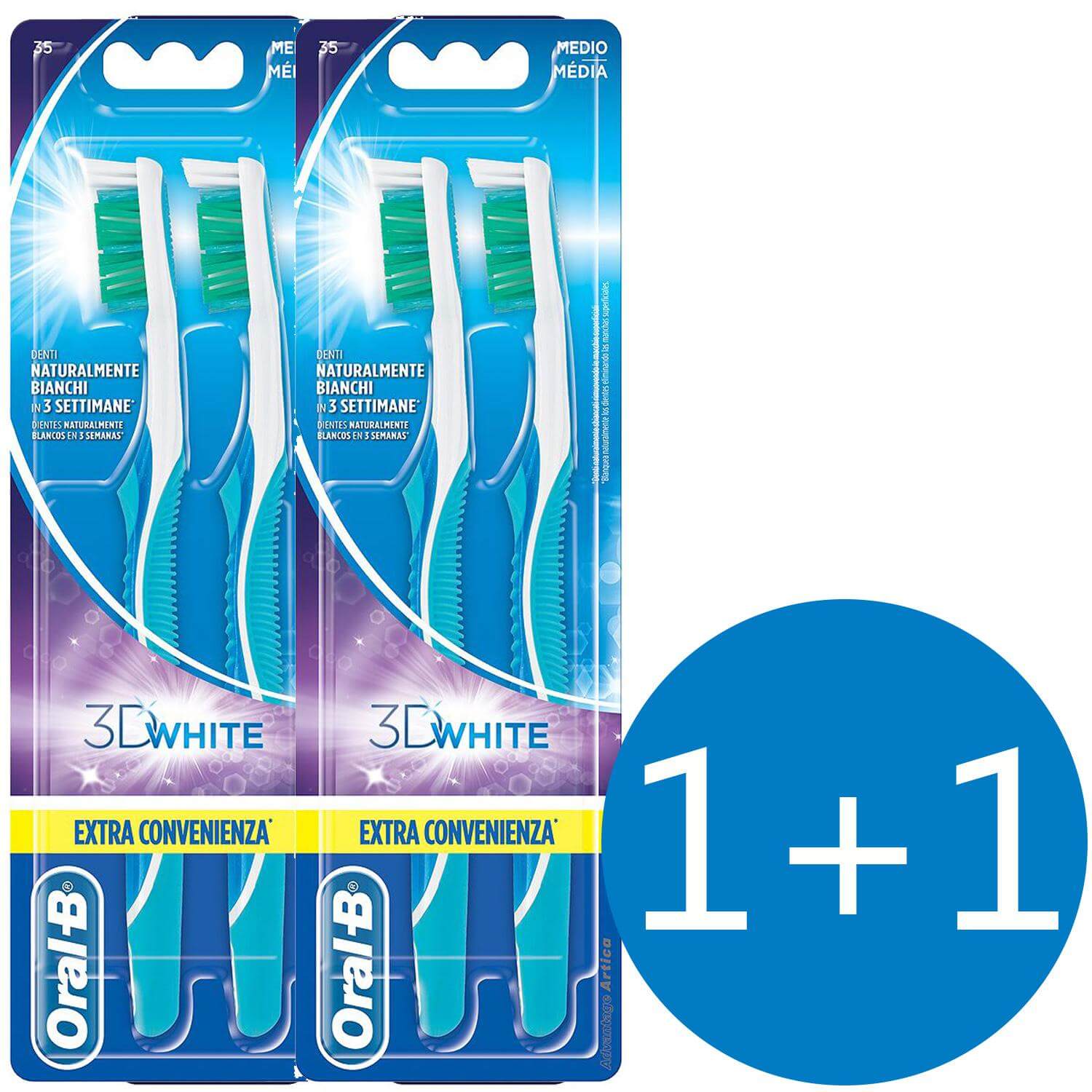 Oral-B Προσφορά Προσφοράς 3DWhite Xειροκίνητη Οδοντόβουρτσα 35 Μέτρια 2 x 2τεμάχια 1+1 Δώρο