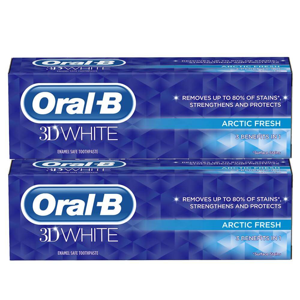 Oral-B Πακέτο Προσφοράς 3D White Arctic Fresh Οδοντόκρεμα που Απομακρύνει Έως και 80% των Λεκέδων από τα Δόντια 2x75ml 1+1 Δώρο