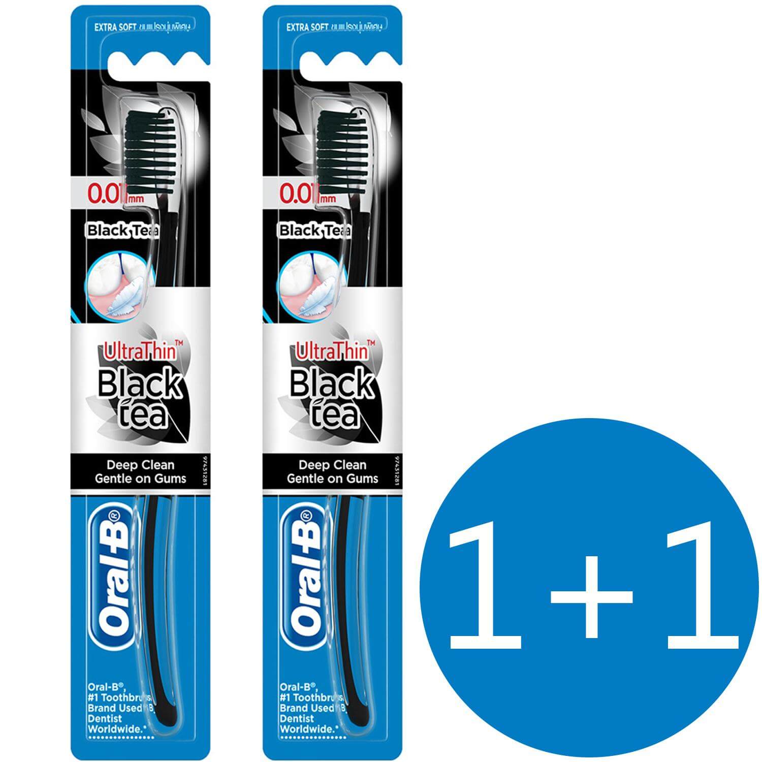 Oral B Πακέτο Προσφοράς UltraThin Black Tea Οδοντόβουρτσα με Extra Μαλακές Ίνες 0.01m.m από Εκχύλισμα Μαύρου Τσαγιού 1+1 Δώρο
