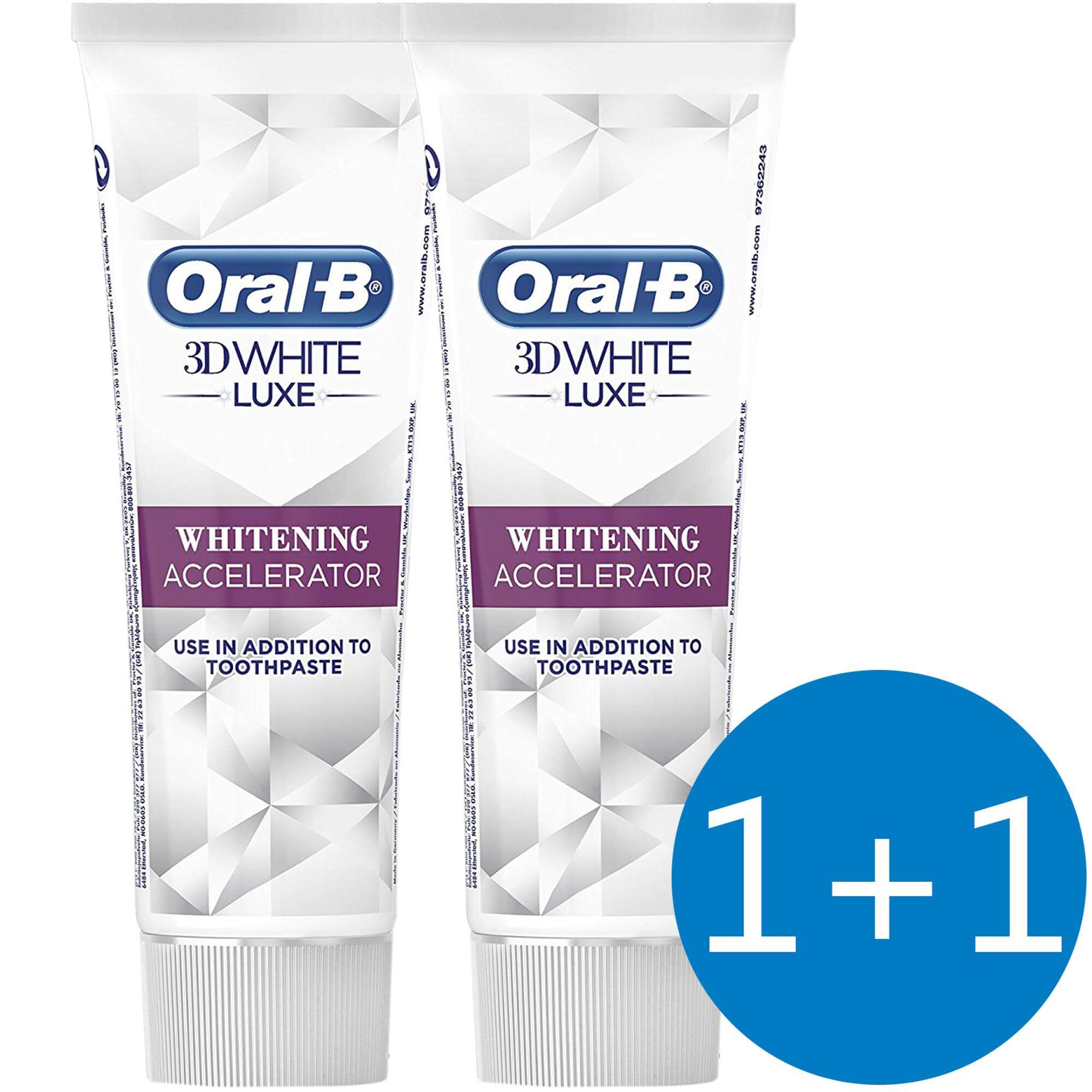 Oral B Πακέτο Προσφοράς 3D White Luxe Οδοντόκρεμα με Επιταχυντή Λεύκανσης 75ml 1+1 Δώρο