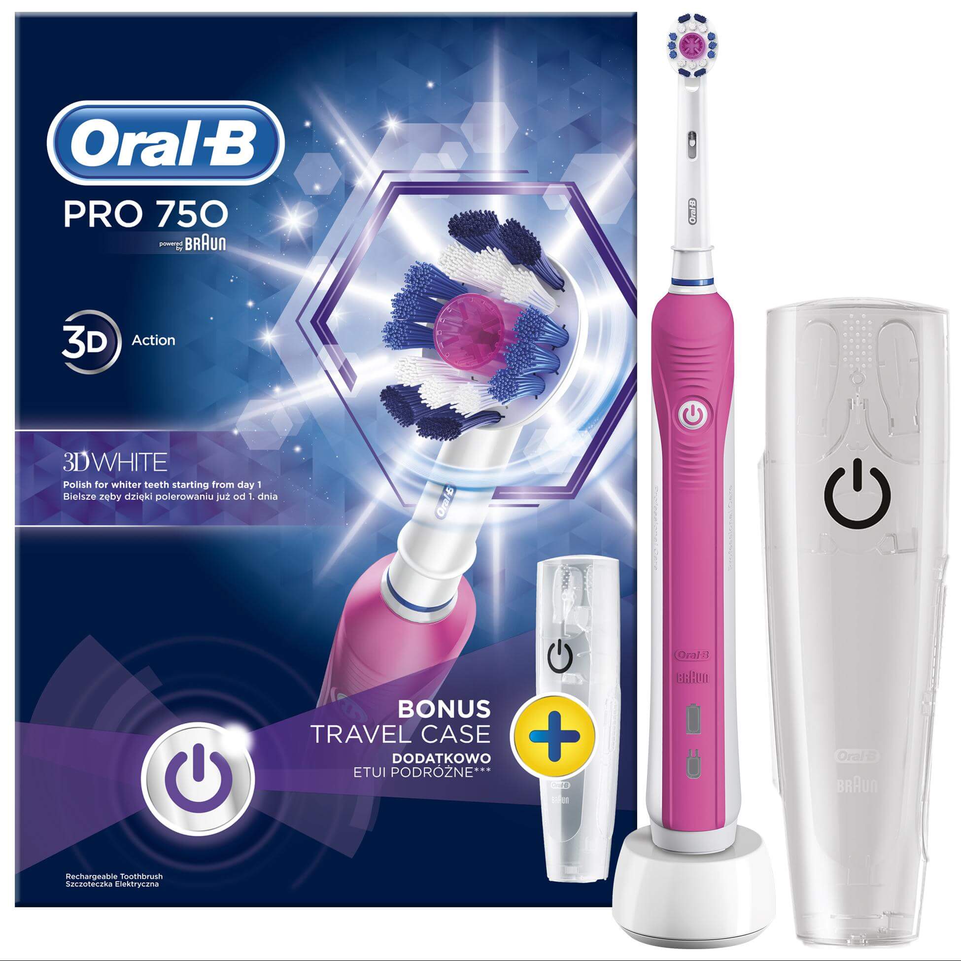 Oral-B Pro 750 3D White Special Edition Ηλεκτρική Οδοντόβουρτσα για Βαθύ Καθαρισμό σε Ροζ Χρώμα