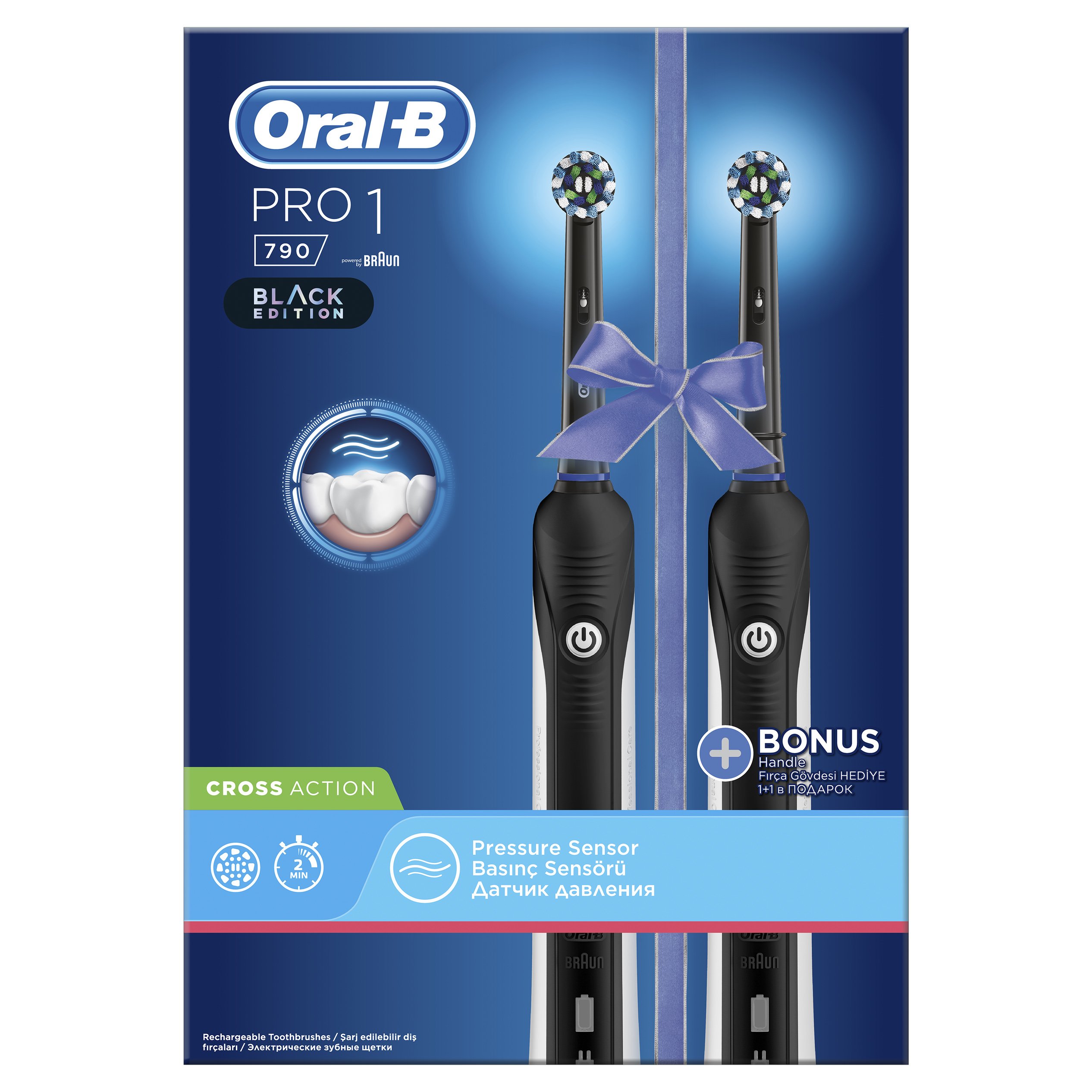 Oral-B Pro 1 790 Black Edition Cross Action Ηλεκτρική Οδοντόβουρτσα για Βαθύ Καθαρισμό 2 Τεμάχια