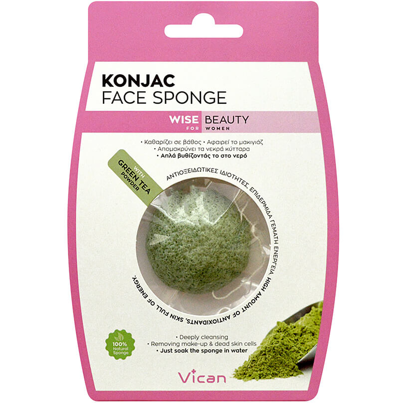 Vican Konjac Face Sponge με Σκόνη Πράσινο Τσάι με Αντιοξειδωτικές Ιδιότητες για Επιδερμίδα Γεμάτη Ενέργεια 1 Τεμάχιο