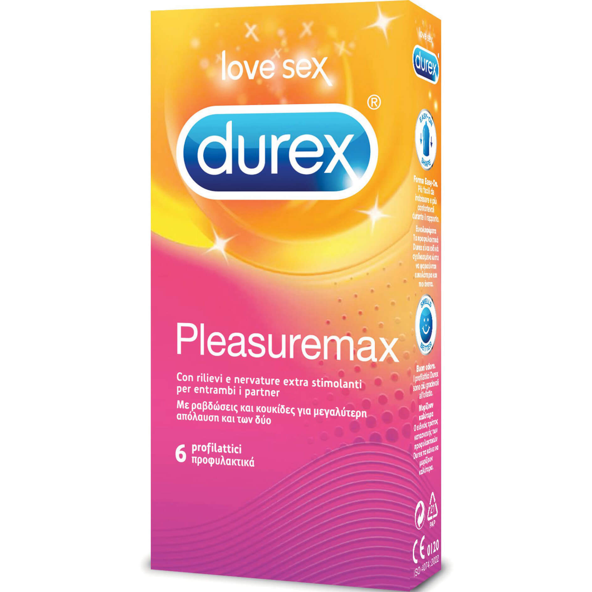 Durex Pleasuremax Προφυλακτικά για Μέγιστη Διέγερση με Ανάγλυφες Κουκίδες & Ραβδώσεις 6 Τεμάχια