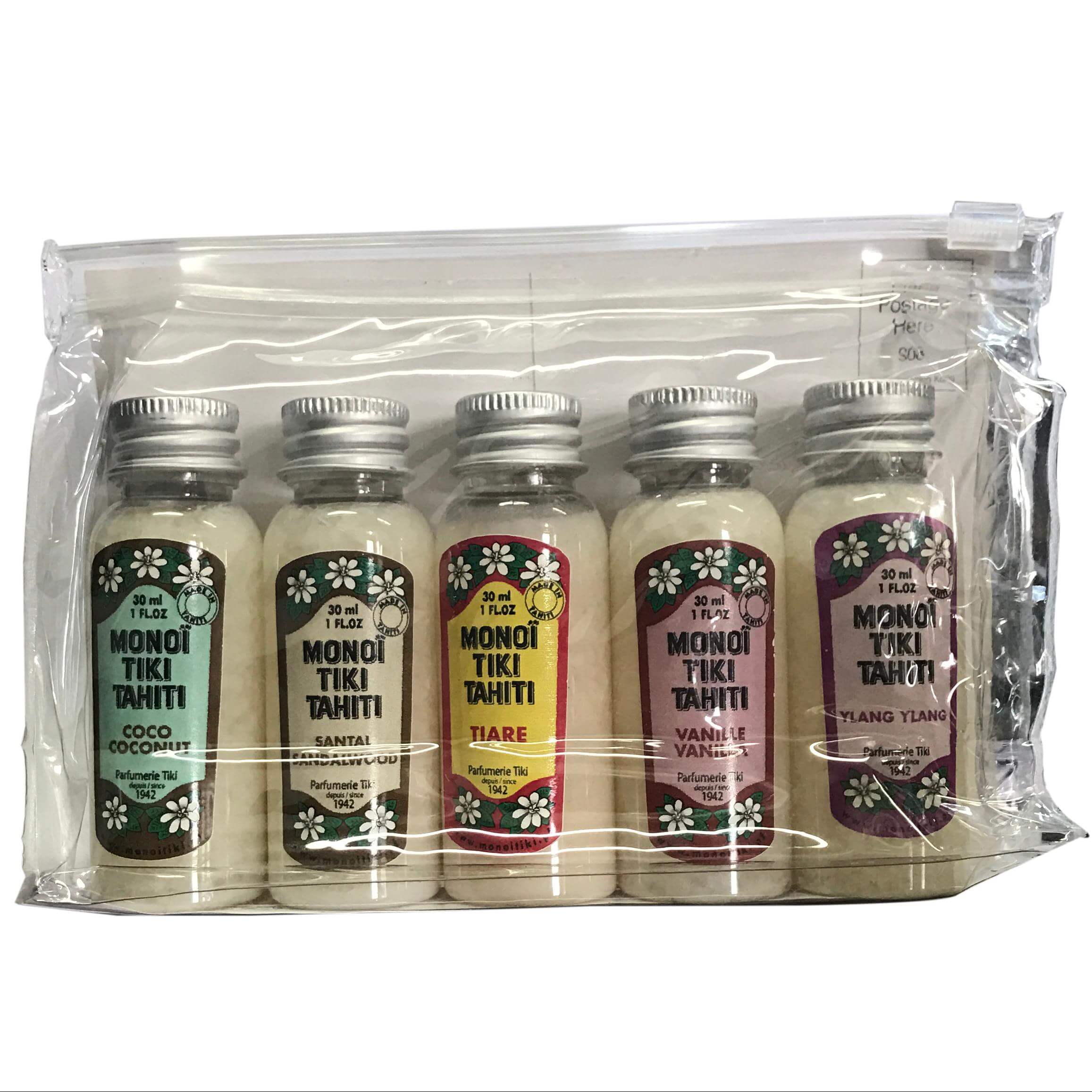 Monoi Tiki Tahiti Decouvertes Travel Size Λαδάκια Προσώπου,Μαλλιών & Σώματος 5x30ml