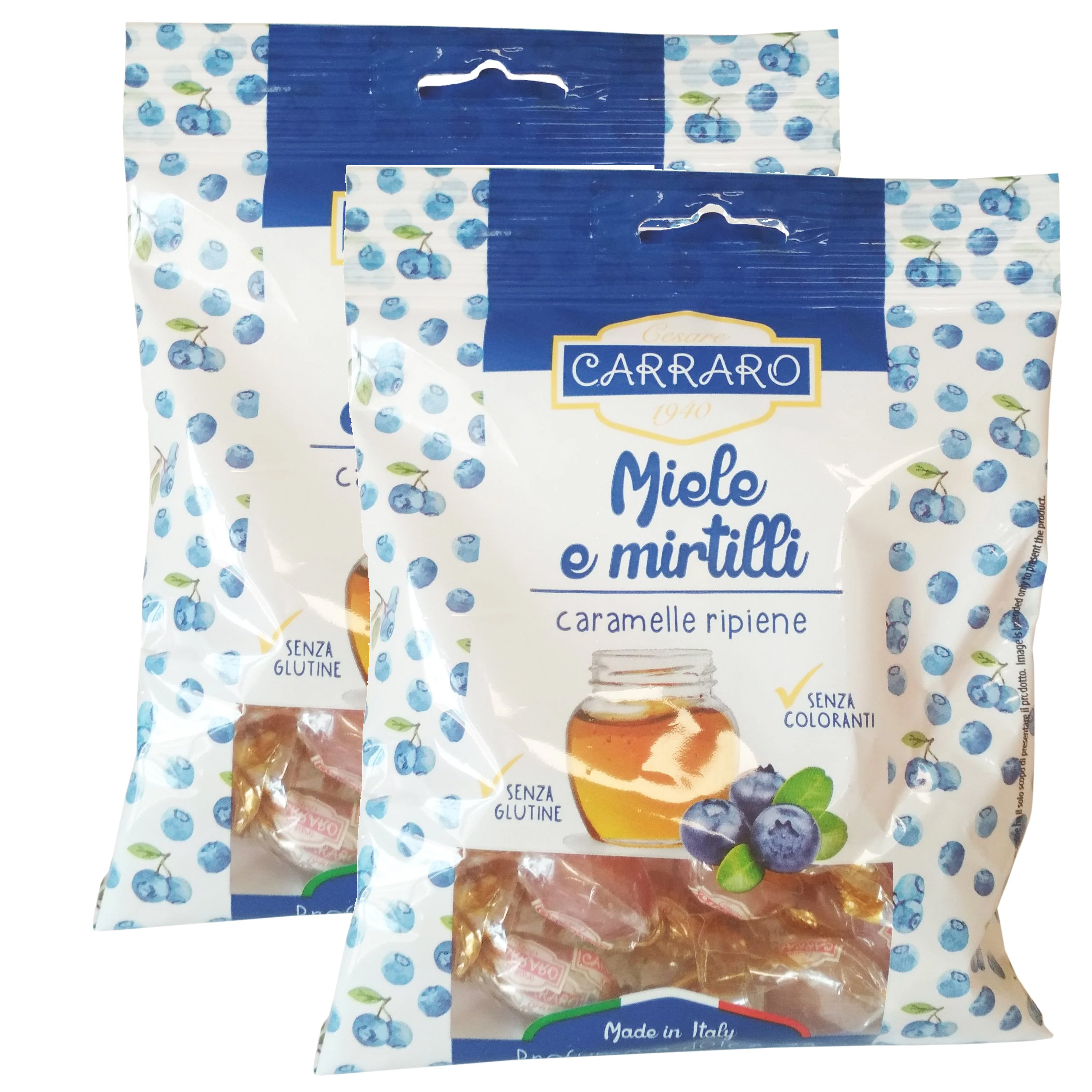 Carraro Πακέτο Προσφοράς Caramelle Miele e Mirtilli Καραμέλες για το Λαιμό με Μέλι & Μύρτιλλο 2x100gr