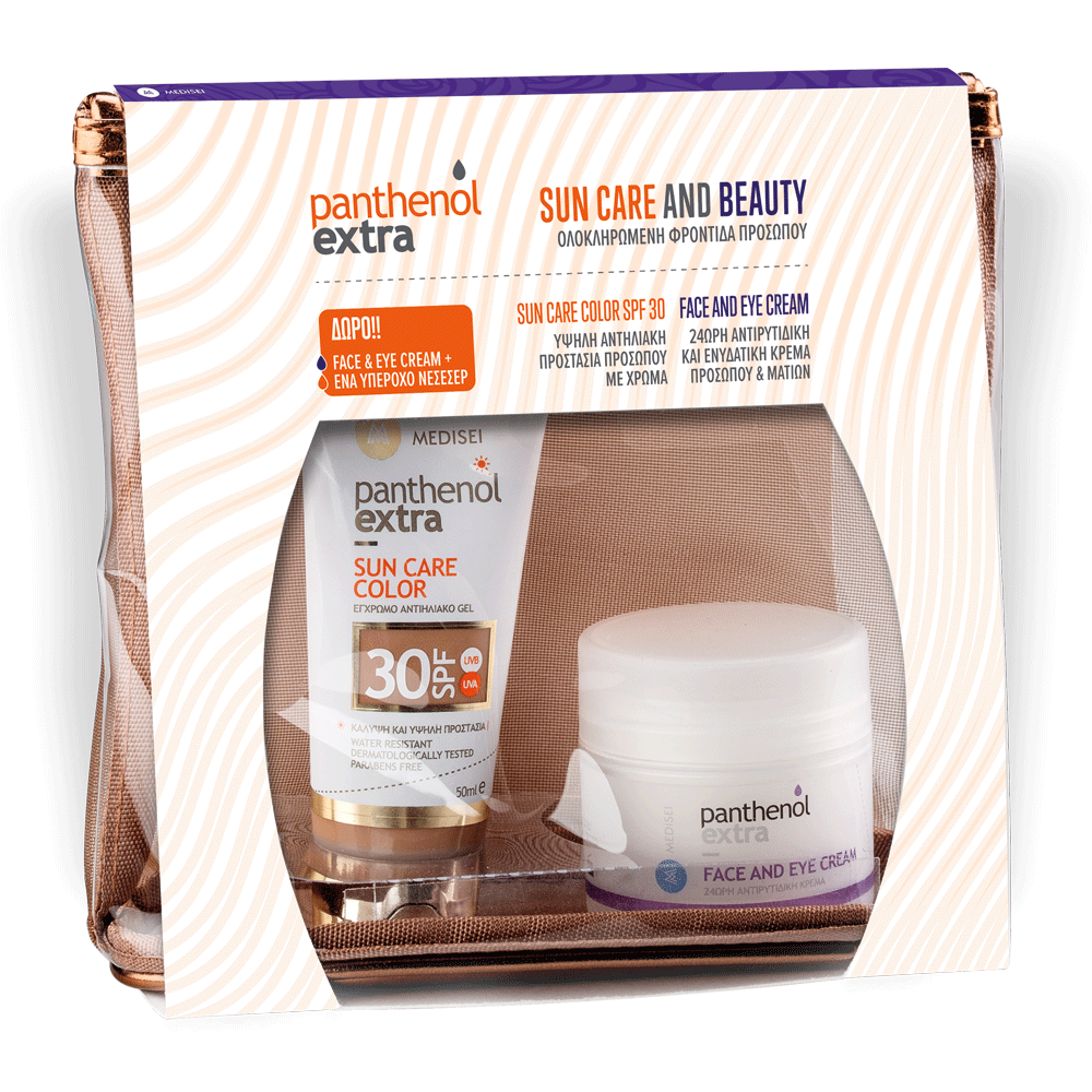 Medisei Panthenol Extra Πακέτο Προσφοράς Sun Care Color Spf30 50ml & Δώρο Face & Eye Cream 50ml & Υπέροχο Νεσεσέρ