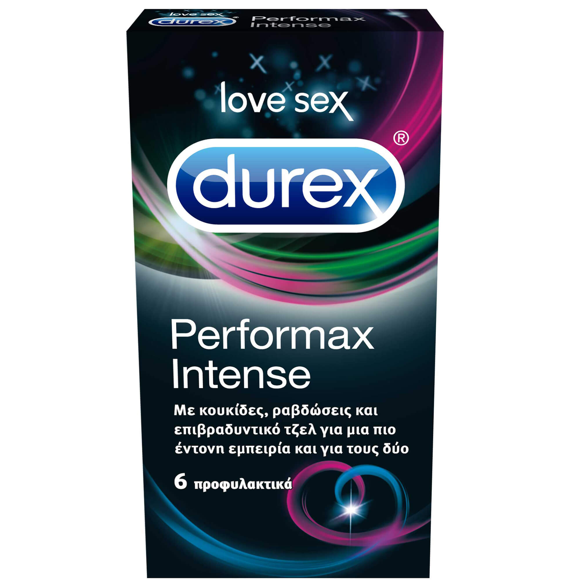 Durex Performax Intense Προφυλακτικά με Λιπαντικό και Επιβραδυντικό Σχεδιασμένα για Αμοιβαία Κορύφωση 6 Τεμάχια