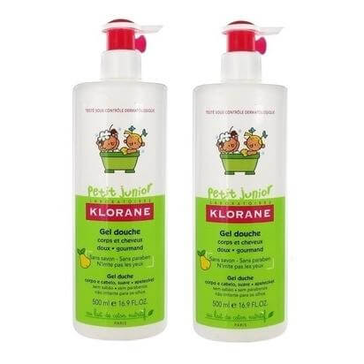 Klorane Petit Junior Shower Gel with Smooth Pear Fragrance Προστατευτικό Ζελ Ντους για Σώμα & Μαλλιά 2x500ml