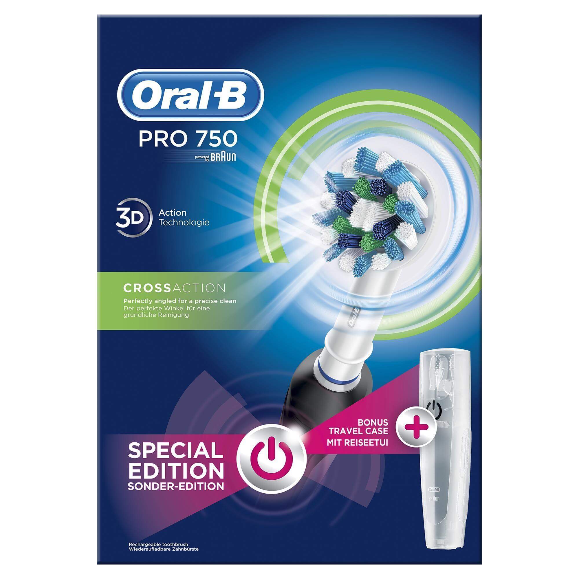 Oral B Pro 750 Cross Action 3D Black Special Edition Ηλεκτρική Οδοντόβουρτσα για Βαθύ Καθαρισμό σε Μαύρο Χρώμα