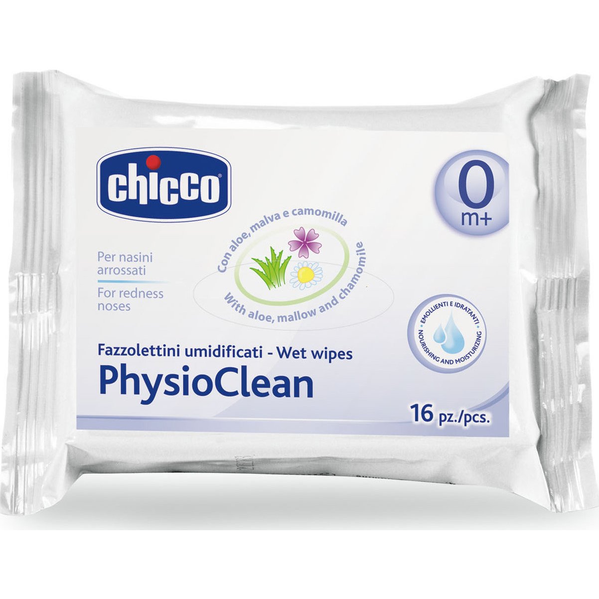 Chicco PhysioClean Wet Wipes Υγρά Μαντηλάκια Για Τον Καθαρισμό Της Μύτης 16τμχ