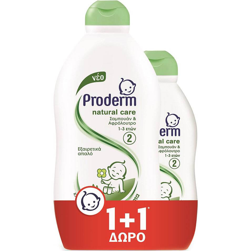 Proderm Πακέτο Προσφοράς Kids Natural Care Σαμπουάν & Αφρόλουτρο Για Παιδιά 1-3 Ετών 400ml & Δώρο Επιπλέον Ποσότητα 200ml
