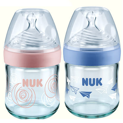 Nuk Nature Sense Γυάλινο Μπιμπερό με Θηλή Σιλικόνης Small 0-6 Μηνών 120ml – γαλάζιο