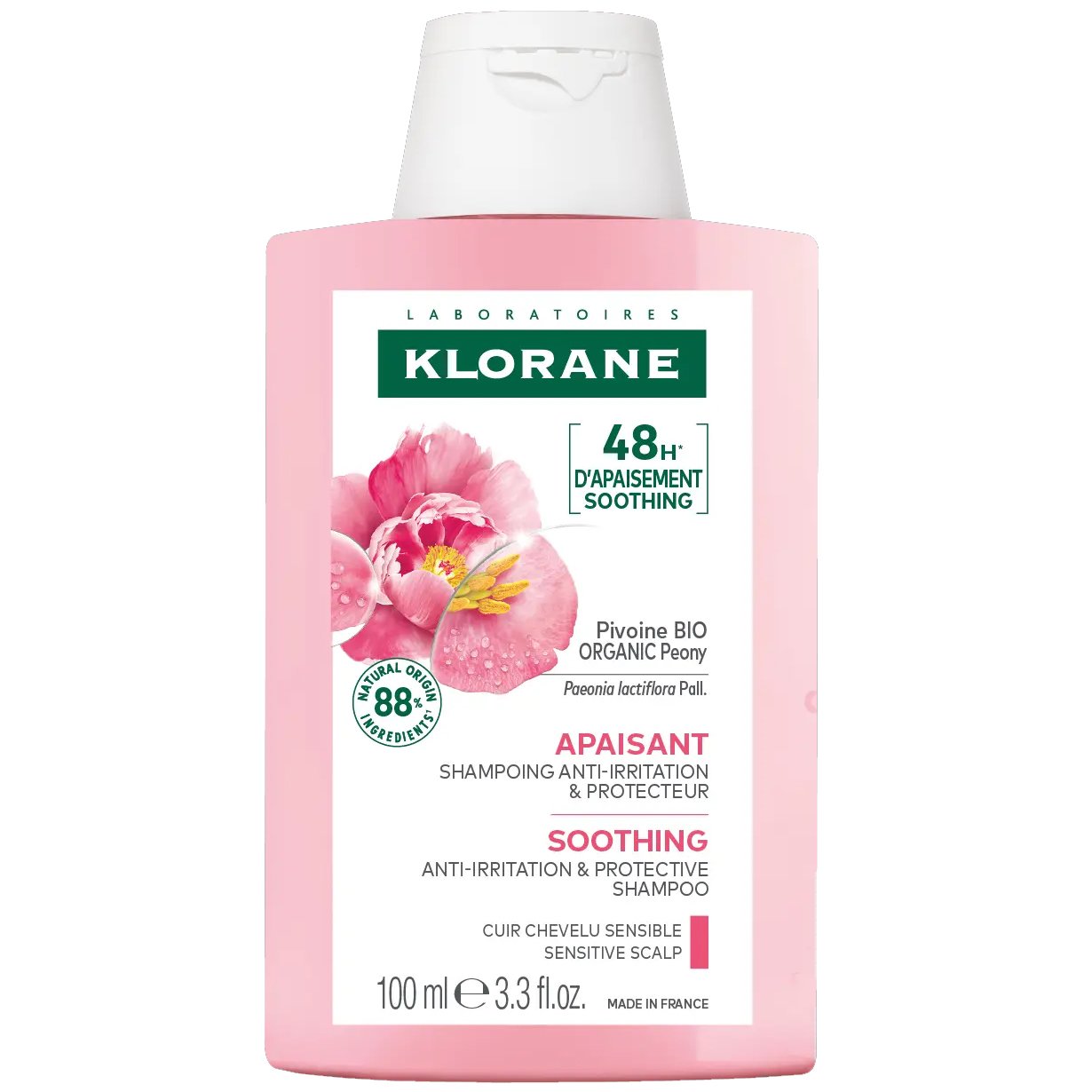 Klorane Peony Soothing & Sensitive Scalp Shampoo Travel Size Καταπραϋντικό Σαμπουάν με Παιώνια για Ευαίσθητο & Ερεθισμένο Τριχωτό 100ml