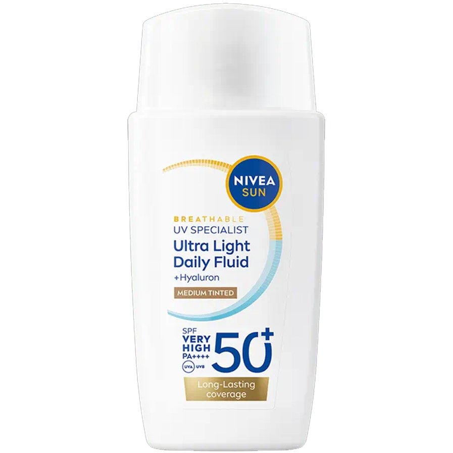 Nivea Sun Ultra Light Daily Fluid Spf50+ Tinted Αντηλιακό Προσώπου Λεπτόρρευστης Υφής με Χρώμα Πολύ Υψηλής Προστασίας Κατά της Φωτογήρανσης 40ml - Medium