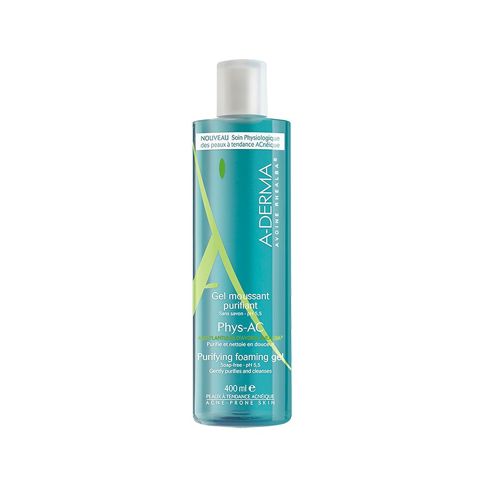A-Derma Phys-AC Gel Moussant Purifiant Εξυγιαντικό Αφρίζον Gel Καθαρισμού Προσώπου 400ml